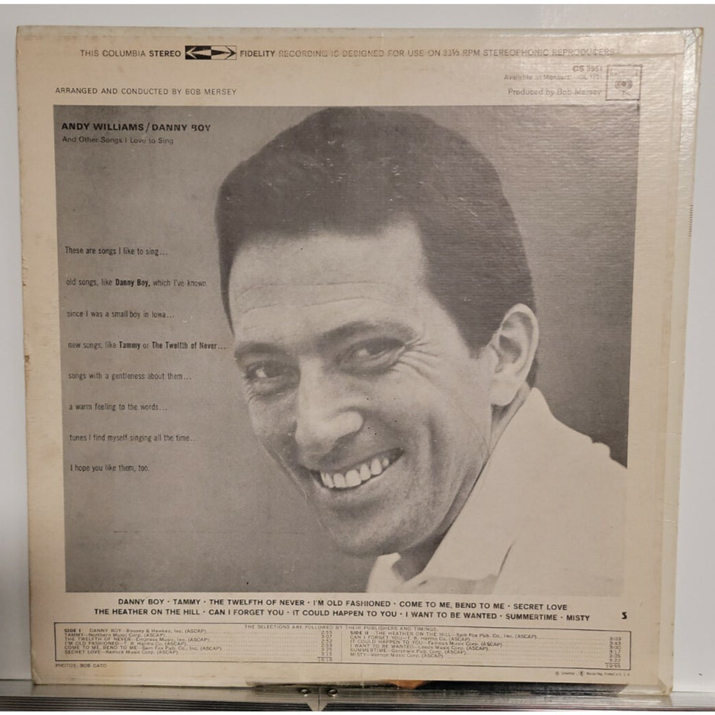 Andy Williams ‎– "Danny Boy" And Other Songs I Love To Sing (Vinyl)