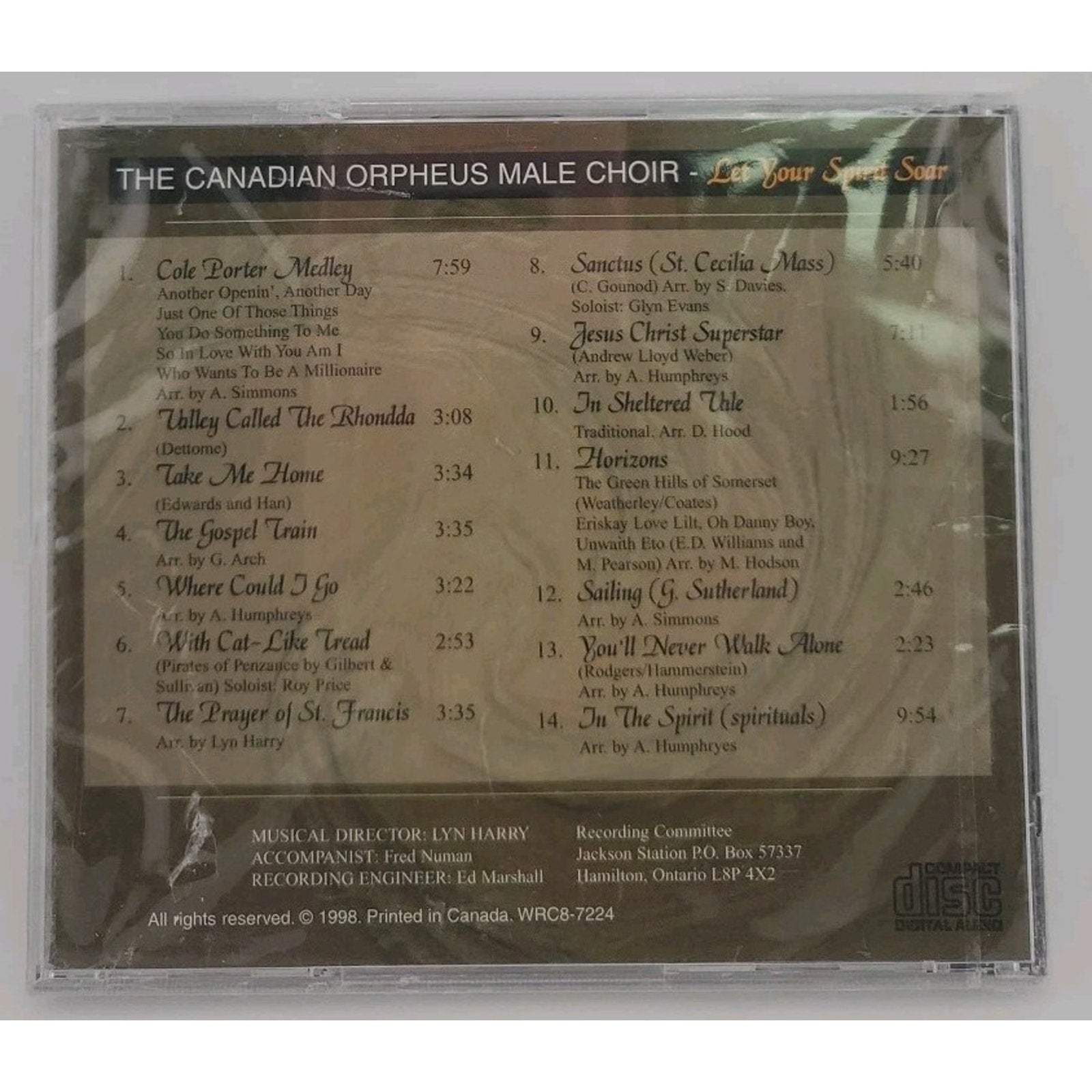 Let Your Spirit Soar CD - The Canadian Orpheus Male Choir *Brand New*