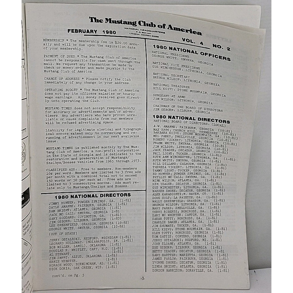 Mustang Times Magazine - Mustang Club Of America - February 1980 - Vol. 4 No. 2