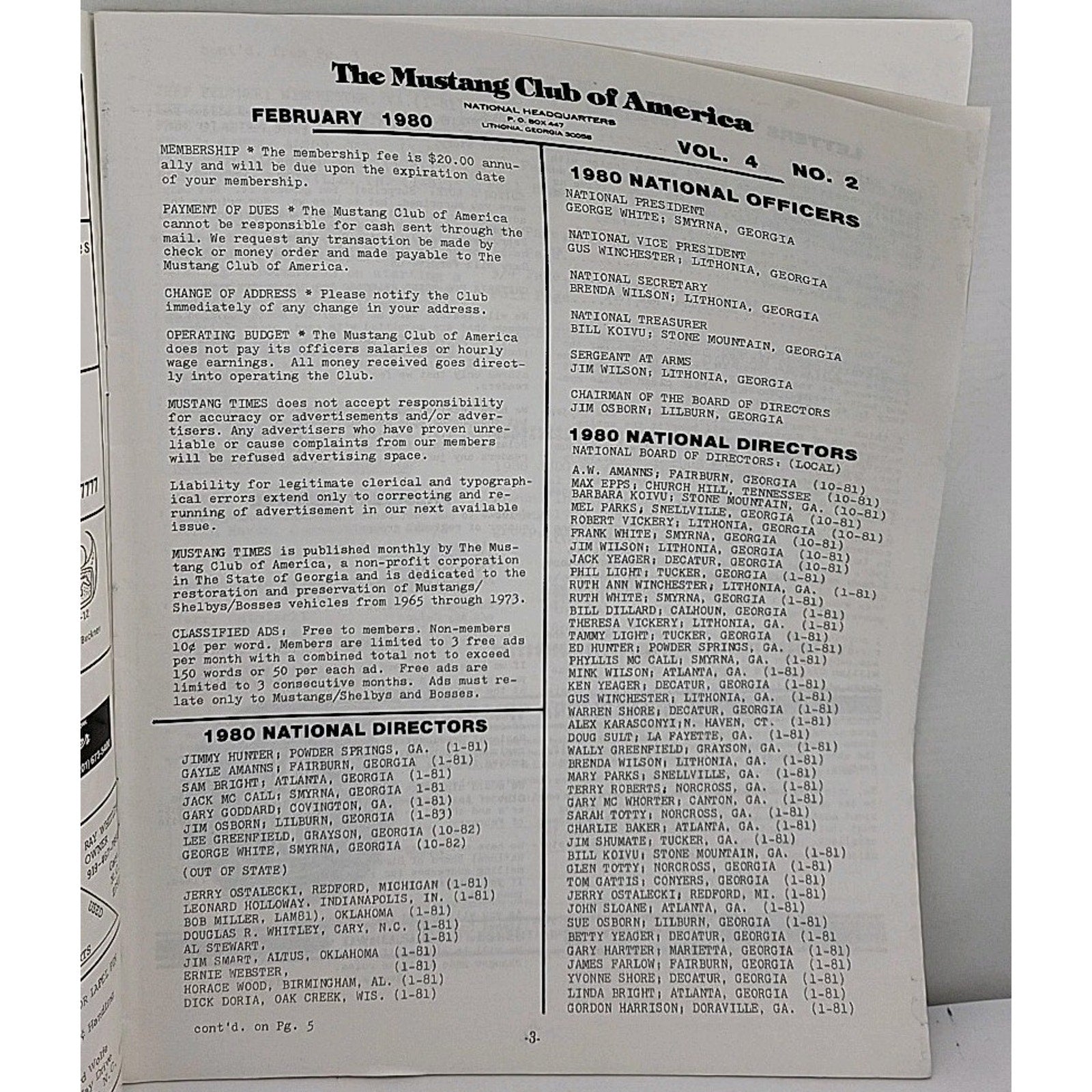 Mustang Times Magazine - Mustang Club Of America - February 1980 - Vol. 4 No. 2