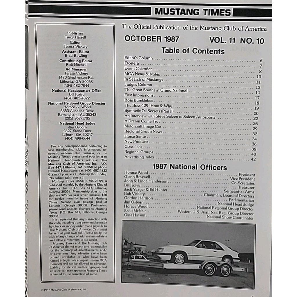 Mustang Times Magazine October 1987 Vol. 11 No. 10