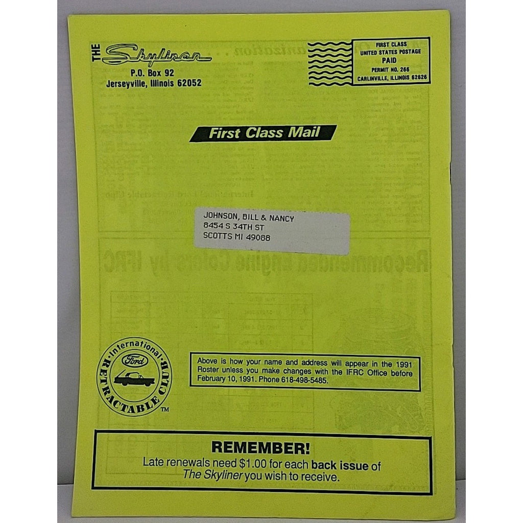 The Skyliner - International Retractable Club - January 1991 Number 122