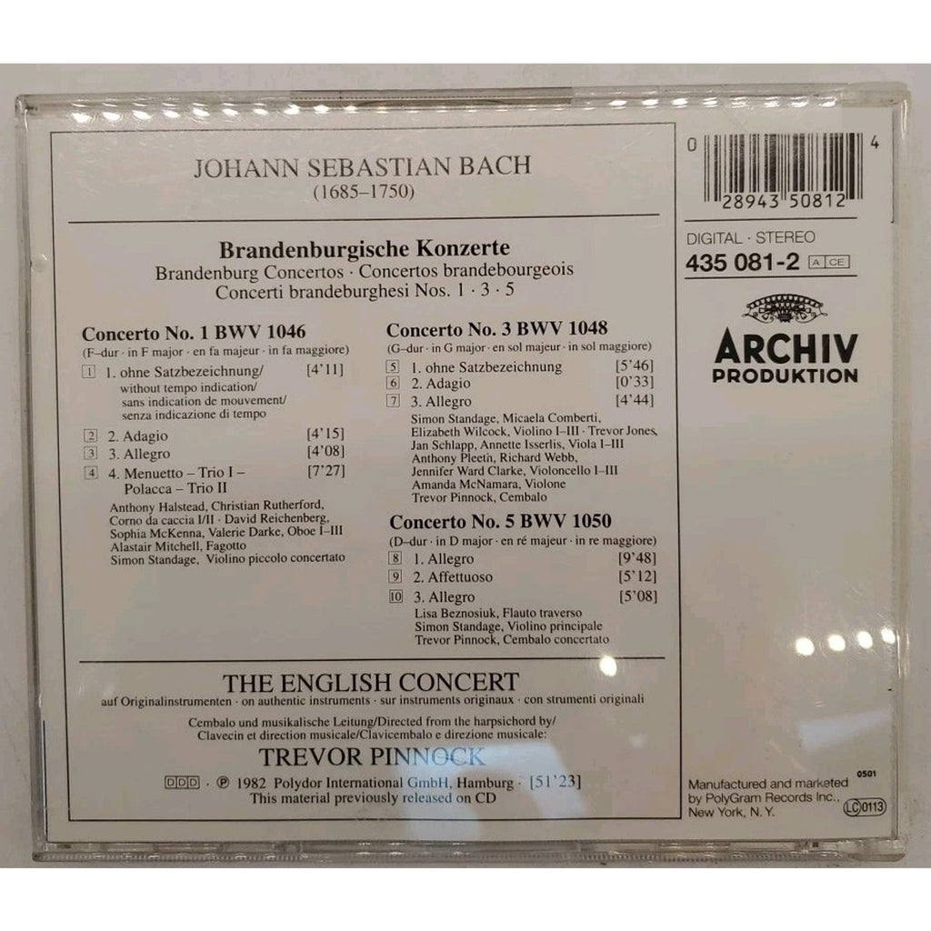 J.s. Bach: Brandenburgische Konzete Nr.1.3.5 : The Engish Concert/pinnock CD