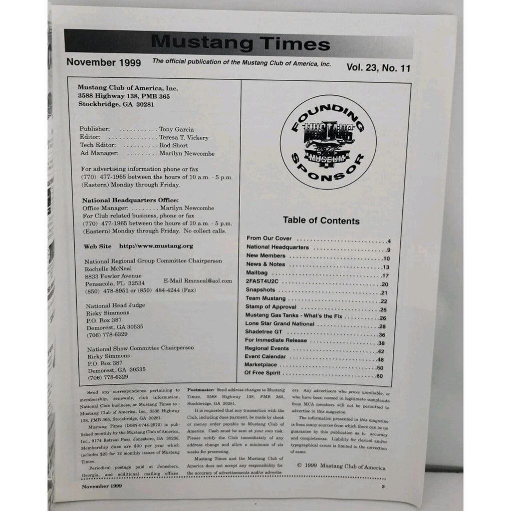 Mustang Times Magazine - November 1999 - Vol. 23 No. 11