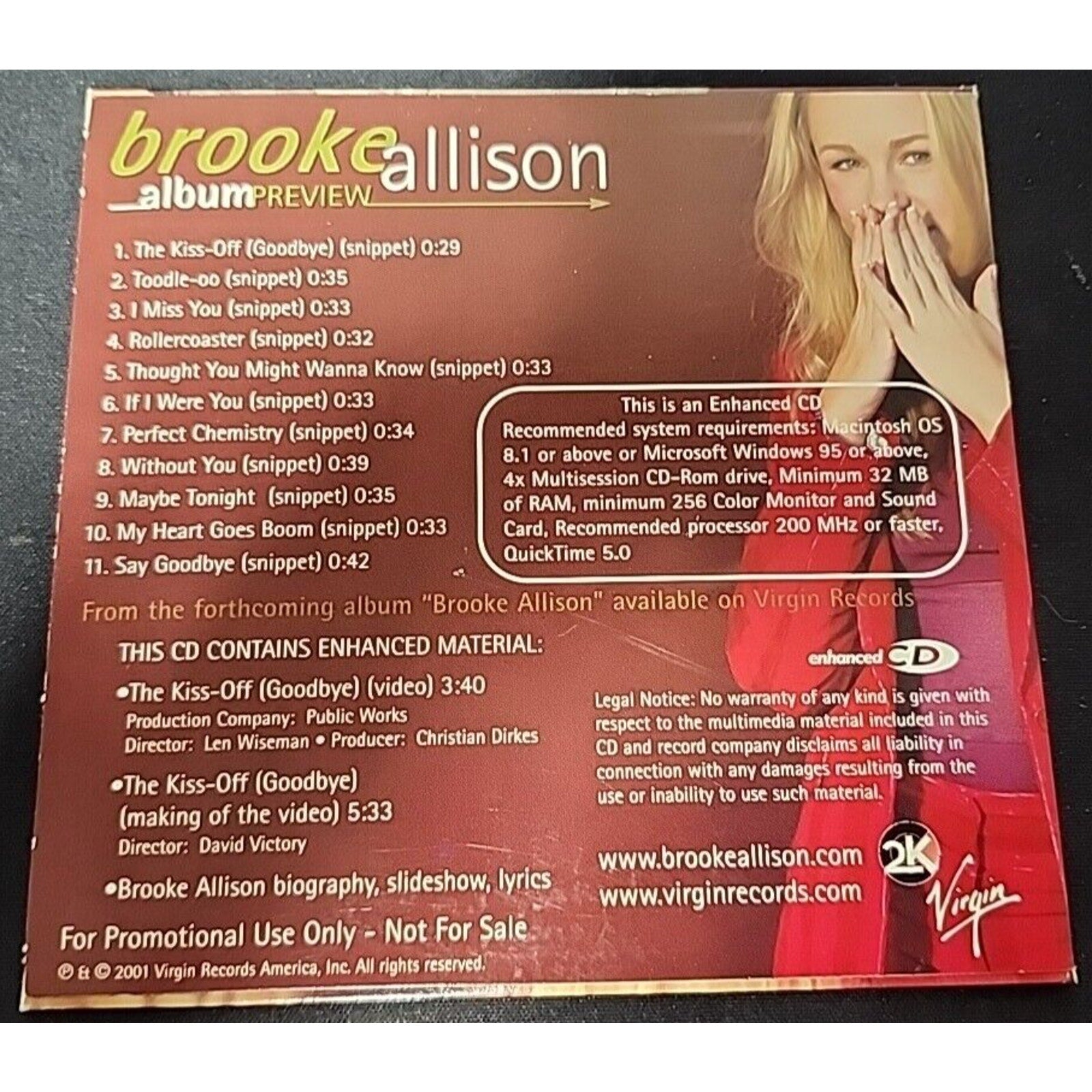 Brooke Allison Advance Promo 2000 CD 11 Tracks Album Preview (CD)