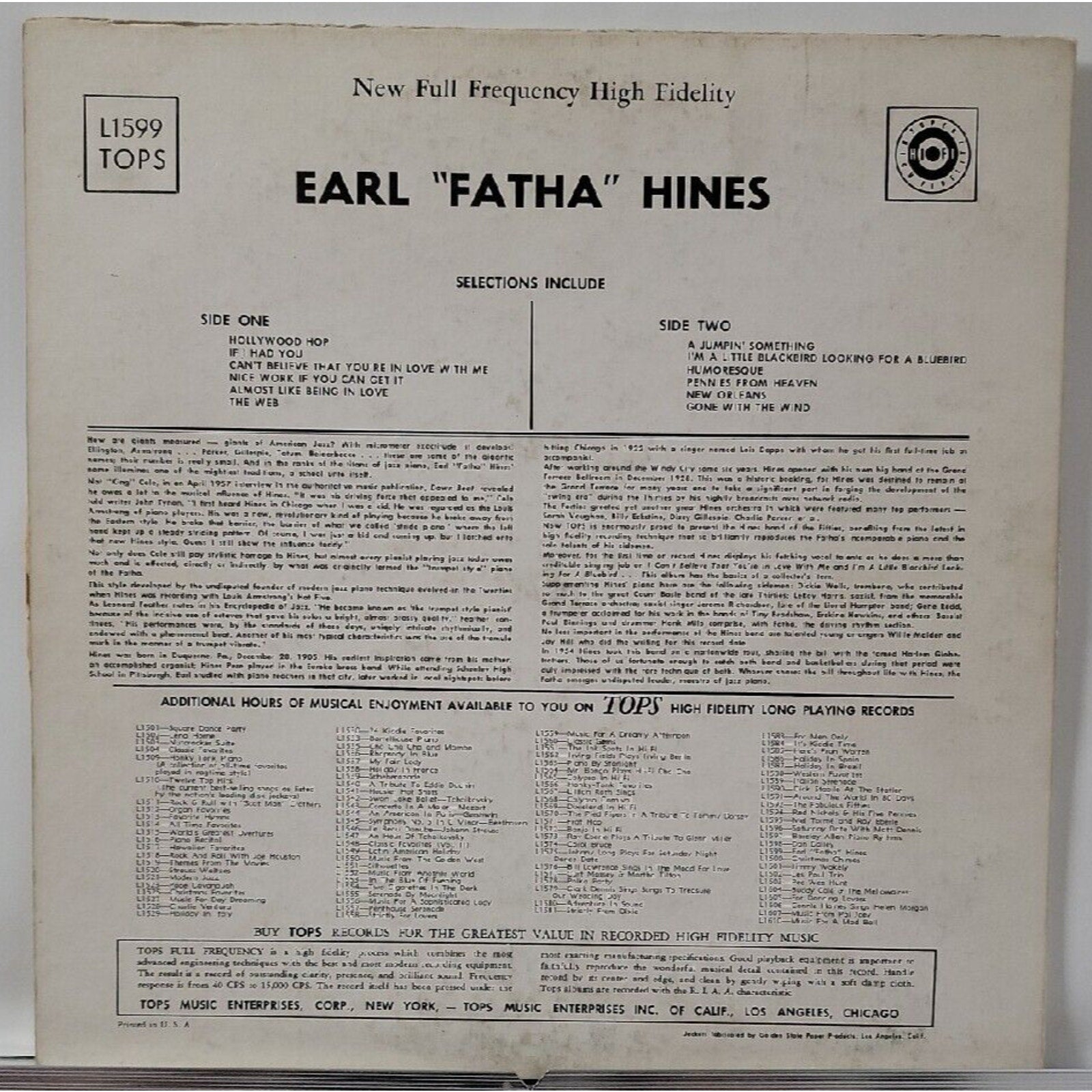 Earl Hines - The Incomparable Earl 'Fatha' Hines - F7350F (Record)