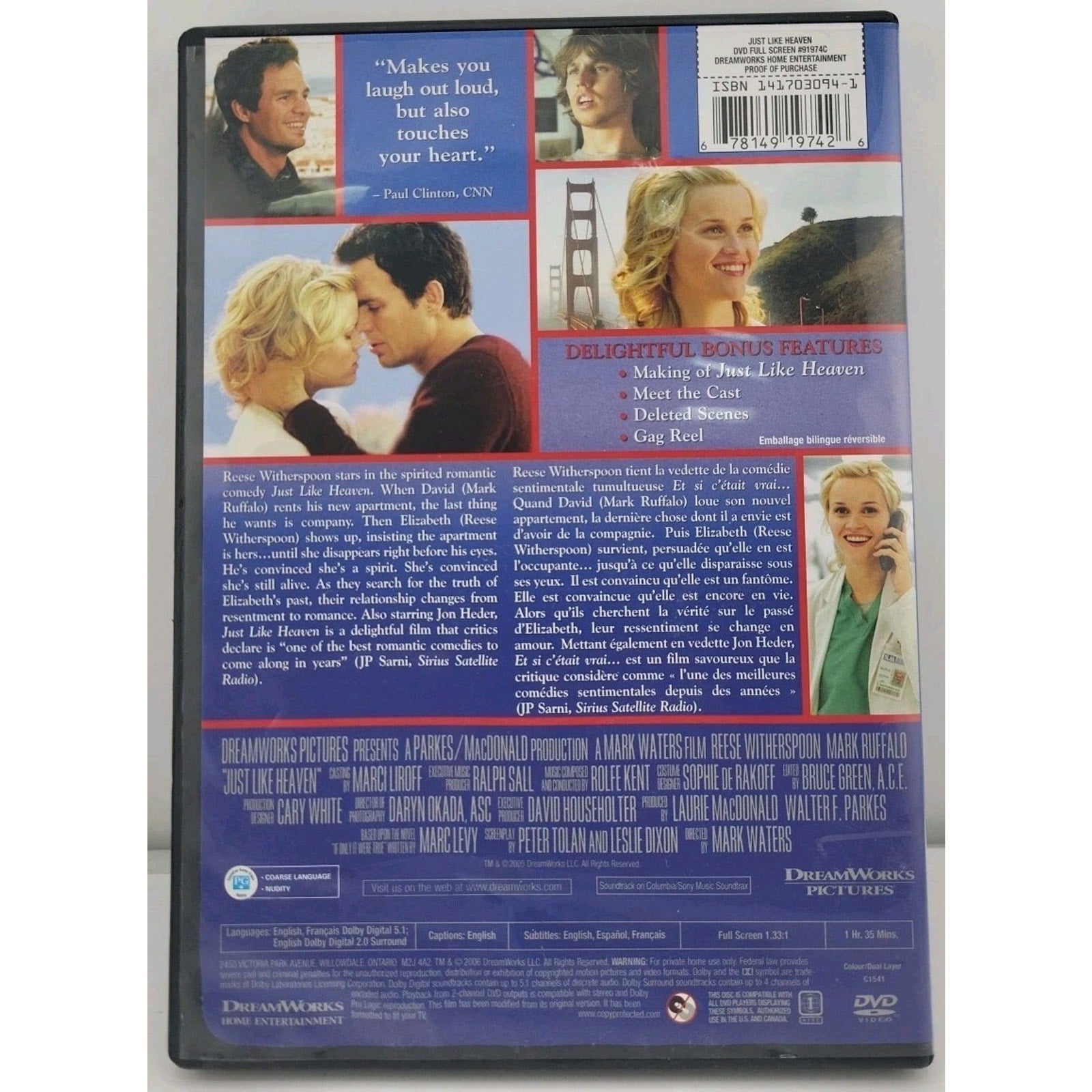 Just like Heaven (DVD, 2005,Fullscreen,French & English)