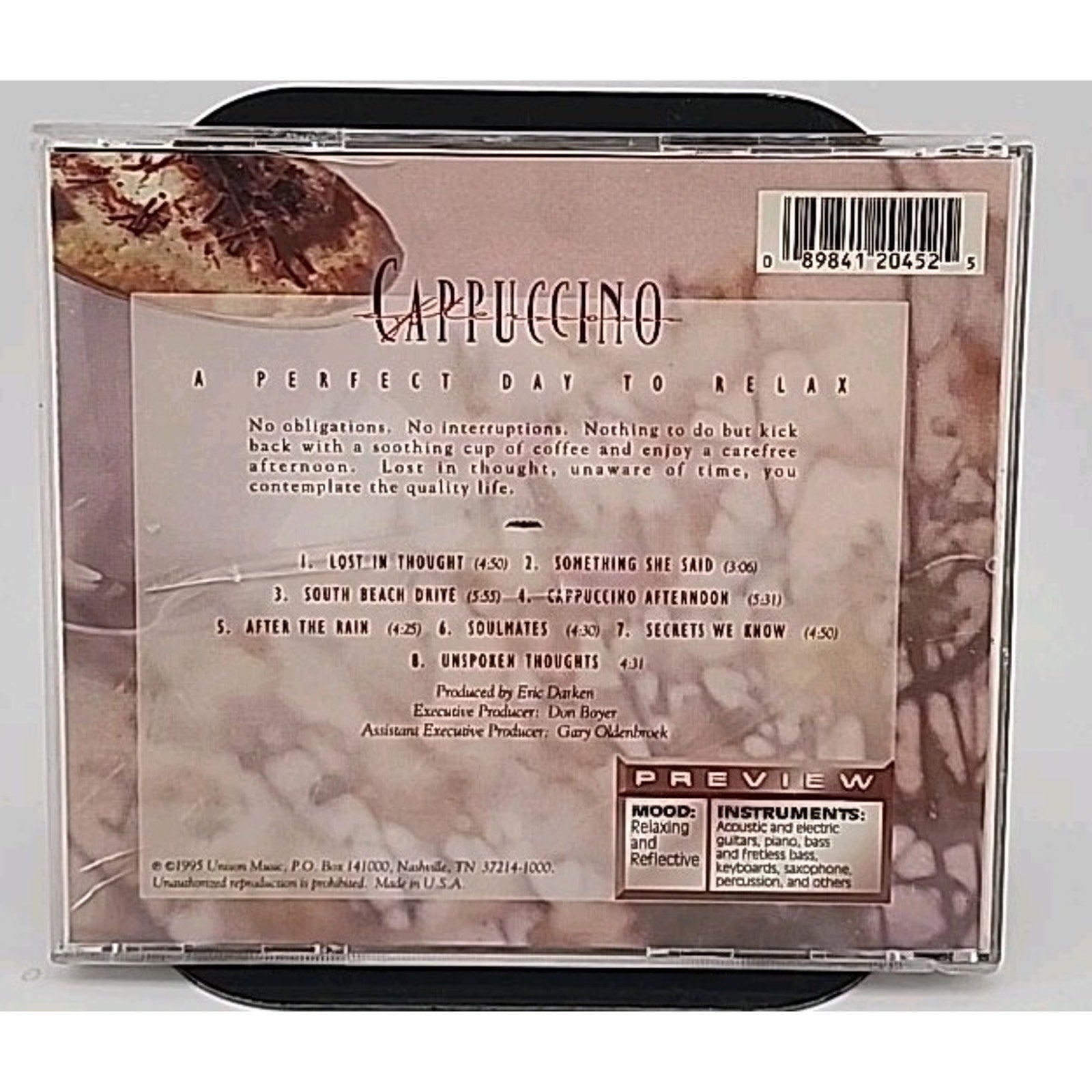 CD Cappuccino Afternoon Volume 4 Relaxation and Reflection 8 Songs 1995 Unison