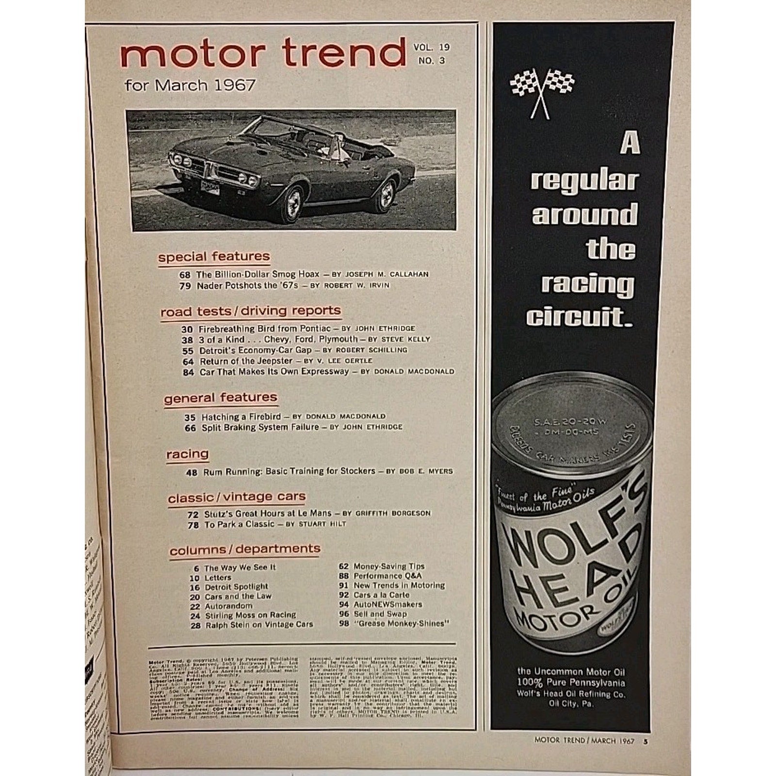 Motor Trend Magazine March 1967 Vol. 19 No. 3
