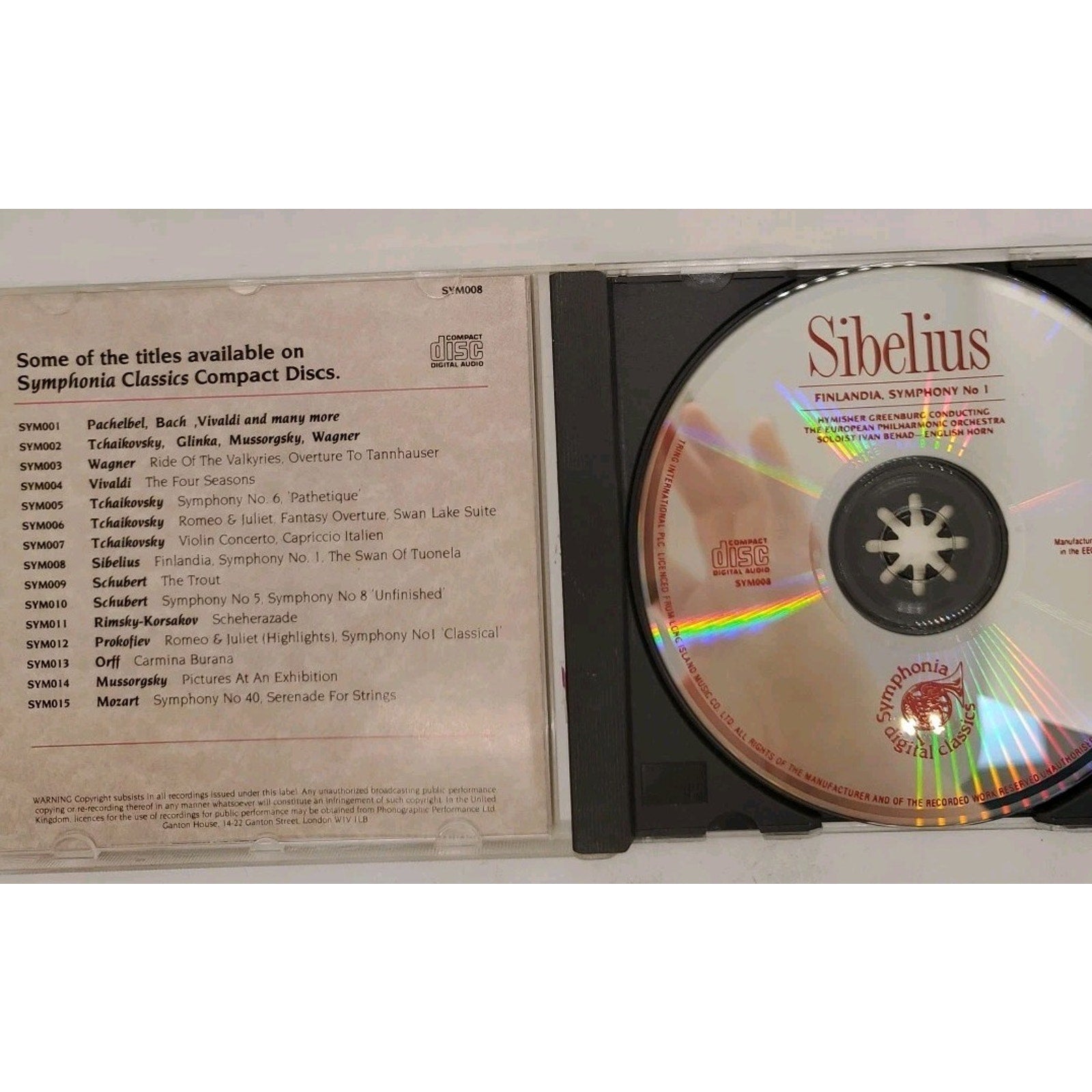 Sibelius Finlandia, Symphony No 1 CD