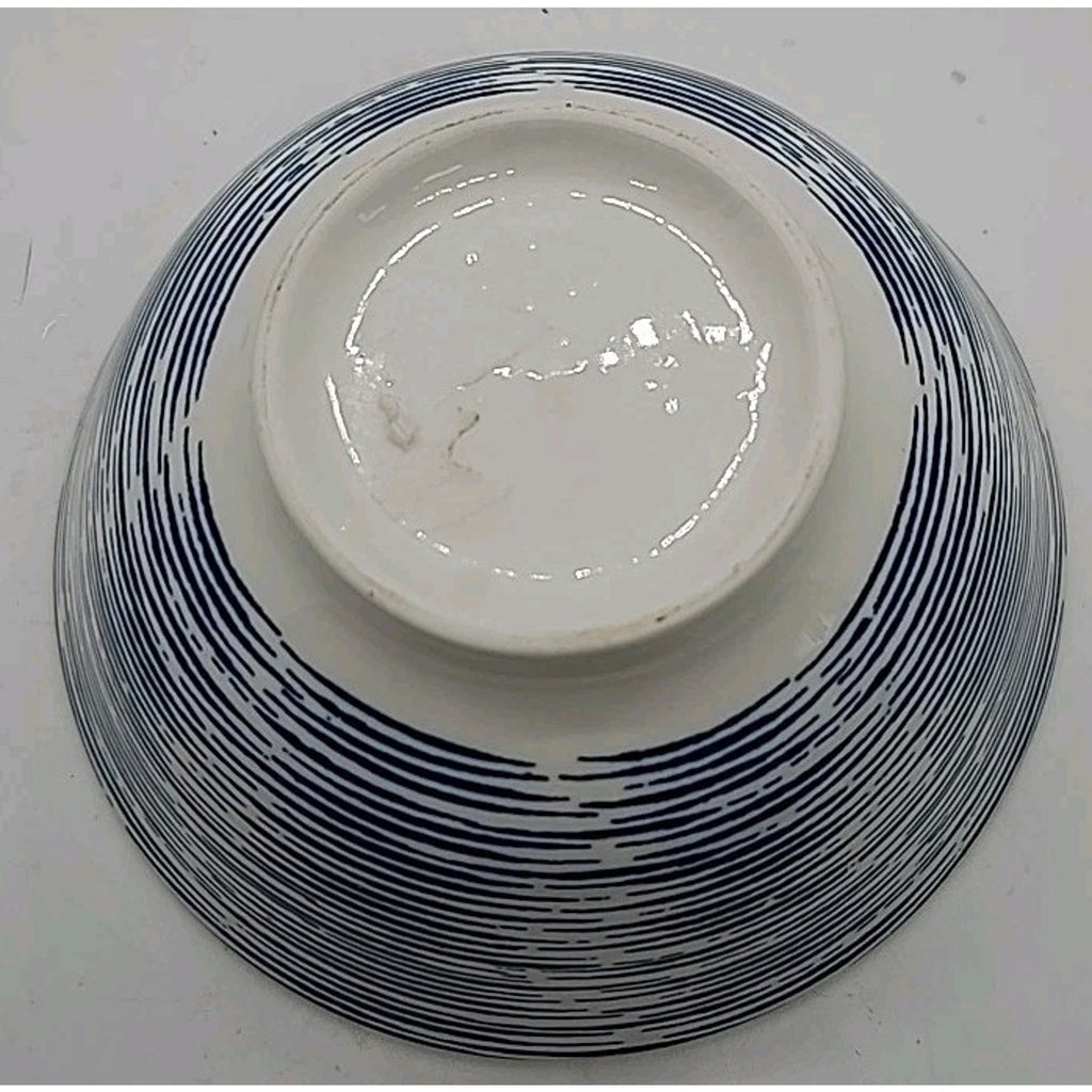 Blue Striped Outside Yellow Striped Inside Textured Hasami Style Vintage Bowl