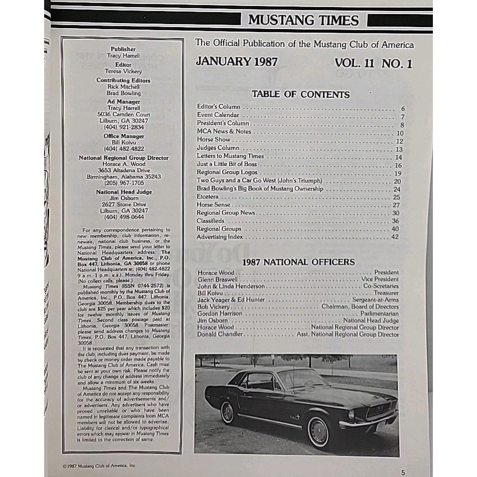 Mustang Times Magazine January 1987 Vol. 11 No. 1