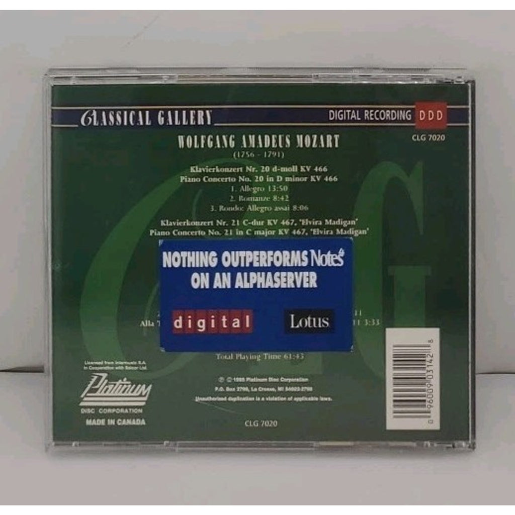 Classical Gallery - Mozart: Piano Concertos No 20 & 21, etc (CD, 1995, Platinum)