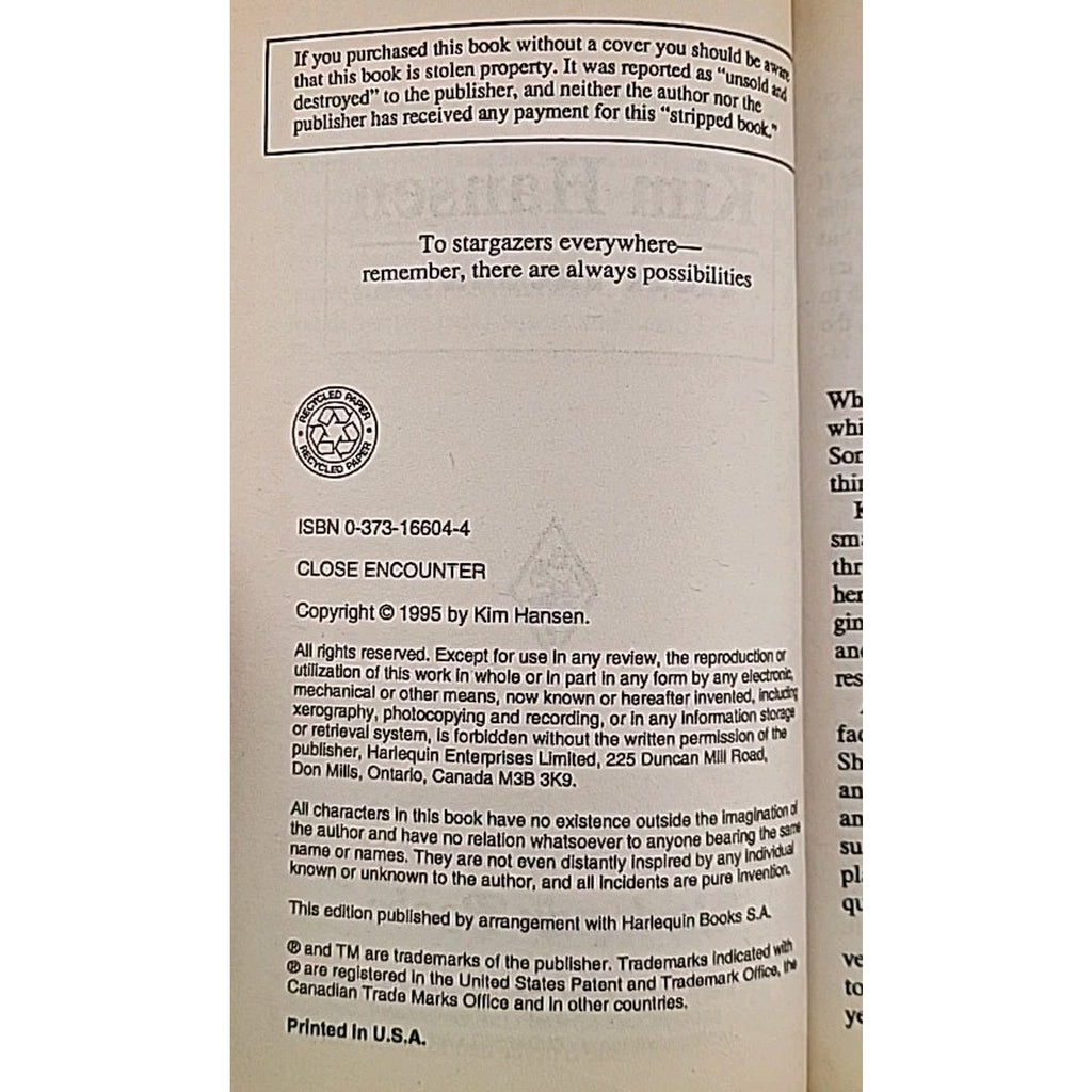 Close Encounter by Kim Hansen (1995, Mass Market)