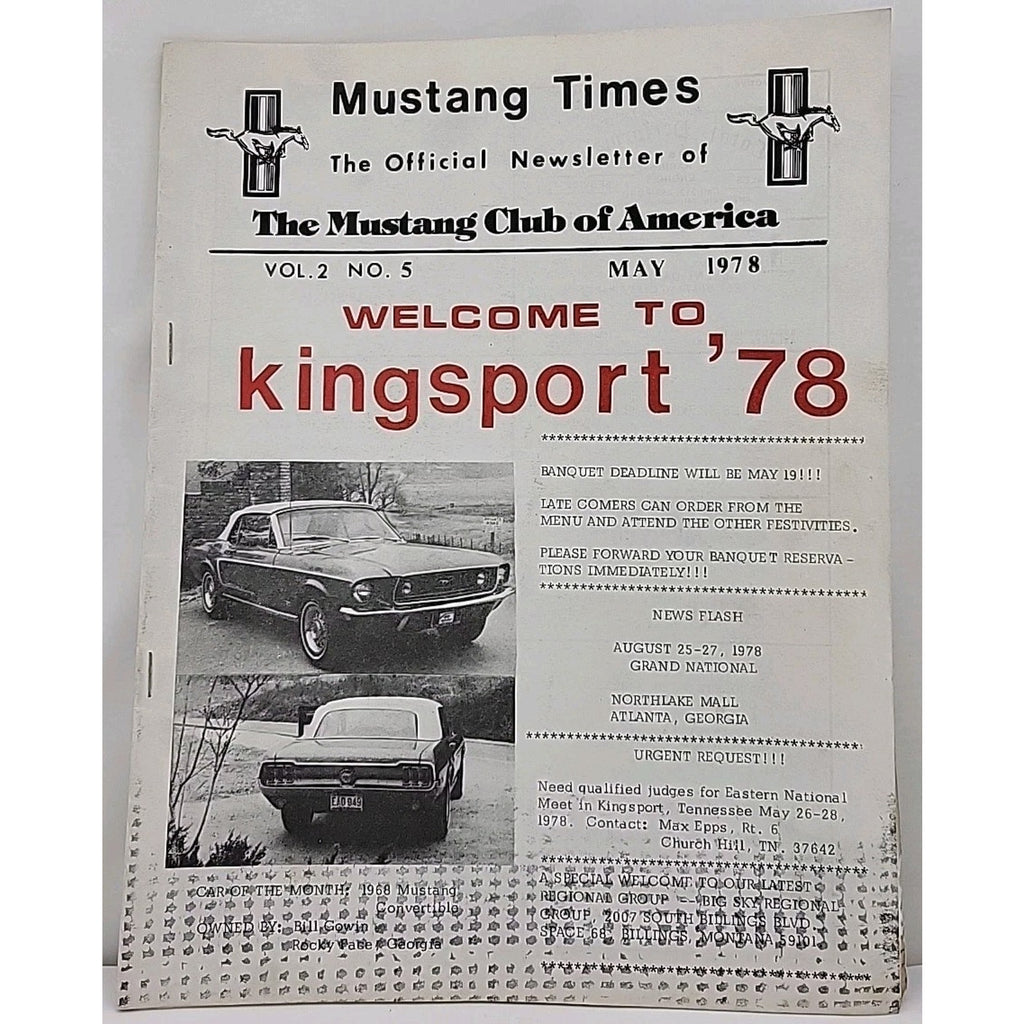 Mustang Times Newsletter - Mustang Club Of America - May 1978 - Vol. 2 No. 5