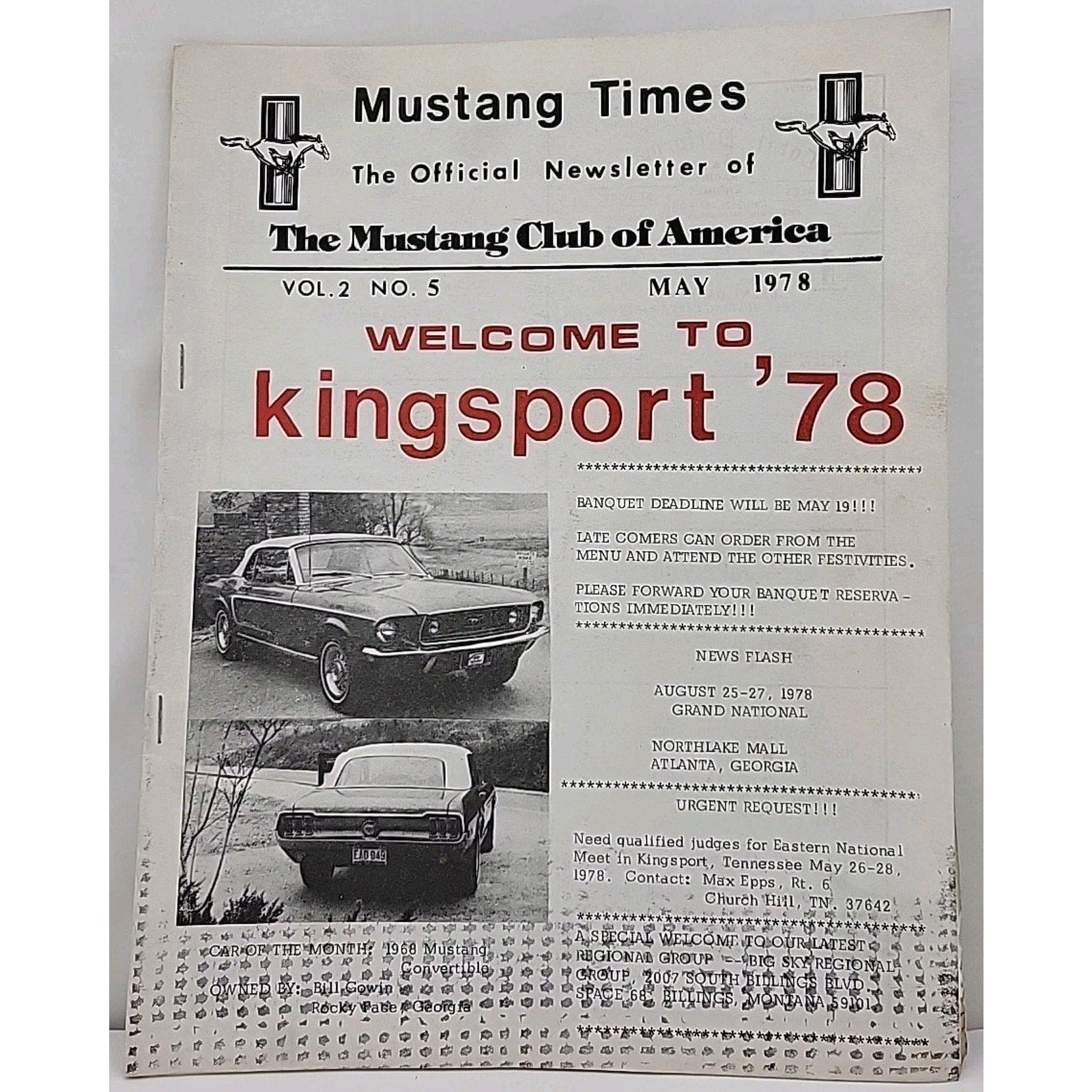 Mustang Times Newsletter - Mustang Club Of America - May 1978 - Vol. 2 No. 5