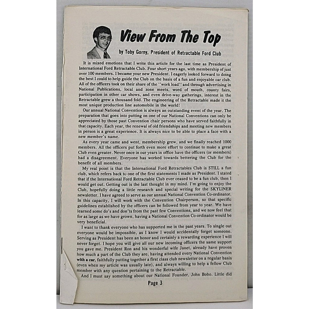 Skyliner Newsletter - Retractable Ford Club - November-December 1978