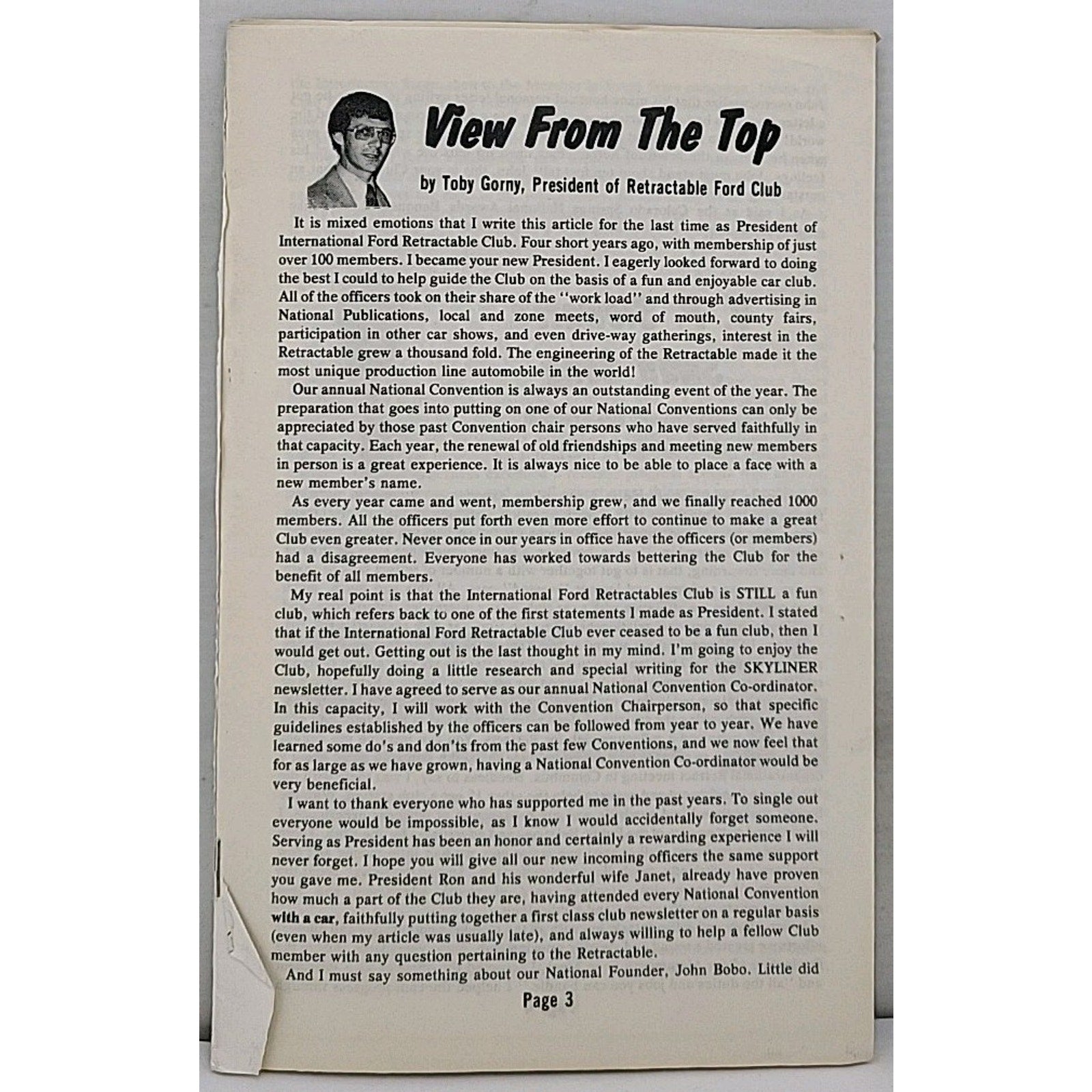 Skyliner Newsletter - Retractable Ford Club - November-December 1978