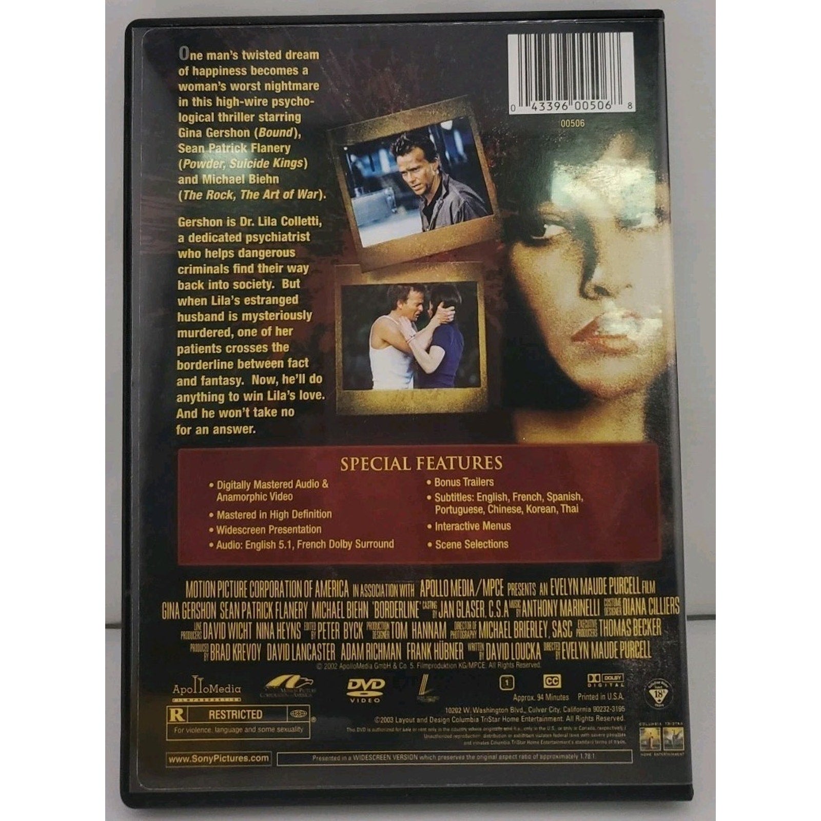 Borderline DVD Widescreen Gina Gershon Sean Patrick Flannery Michael Biehn 2003