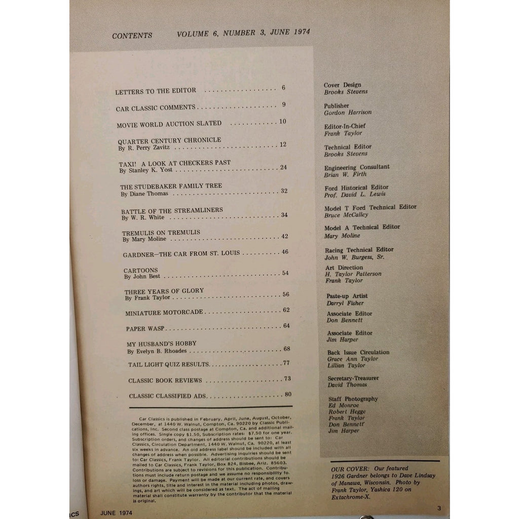 The Journal Of Automobile Collecting Magazine June 1974