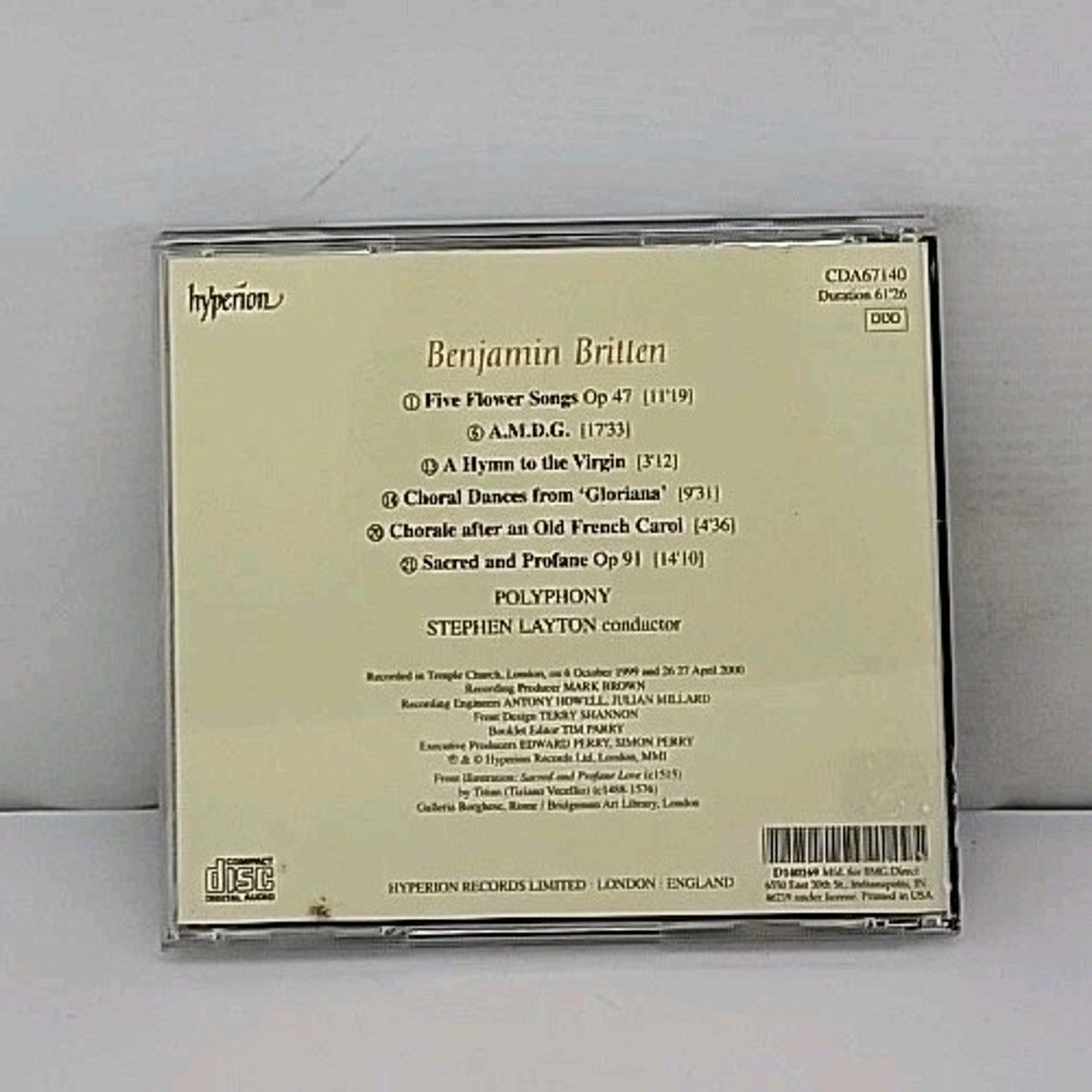 Benjamin Britten Sacred and Profane Five Flower Songs CD Polyphony