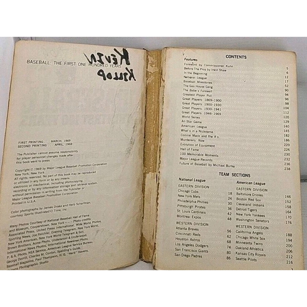 Professional Baseball: The First 100 Years (1969) MLB Centennial History Book