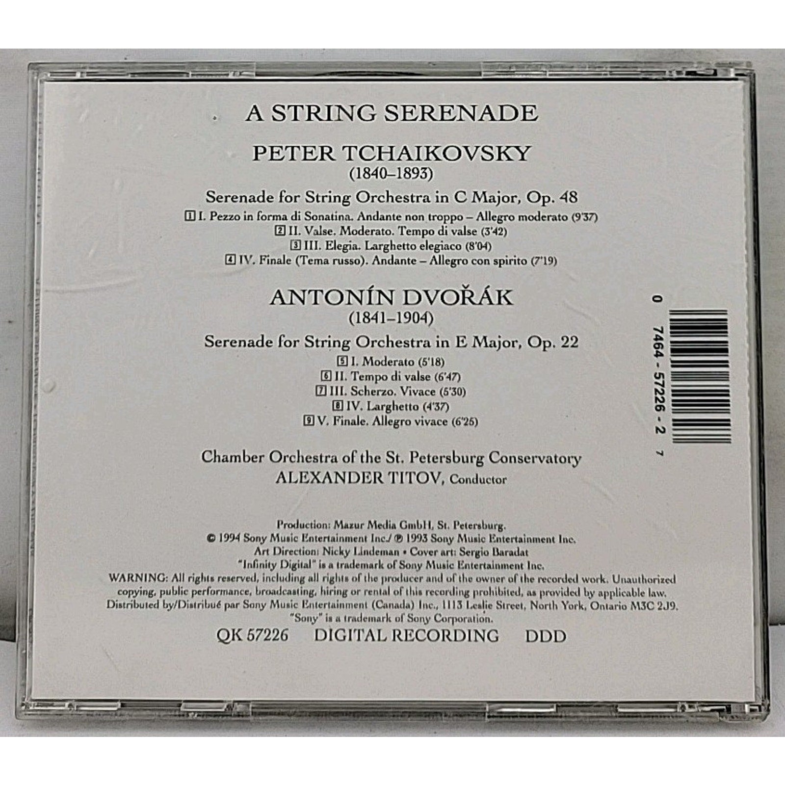 String Serenade by Tchaikovsky / Dvorak (CD, 1994)