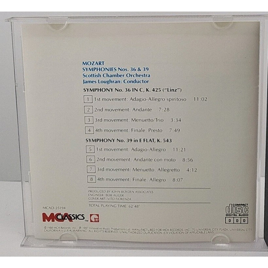 Mozart: Symphonies Nos. 36 & 39 - CD 1988 MCA Classics