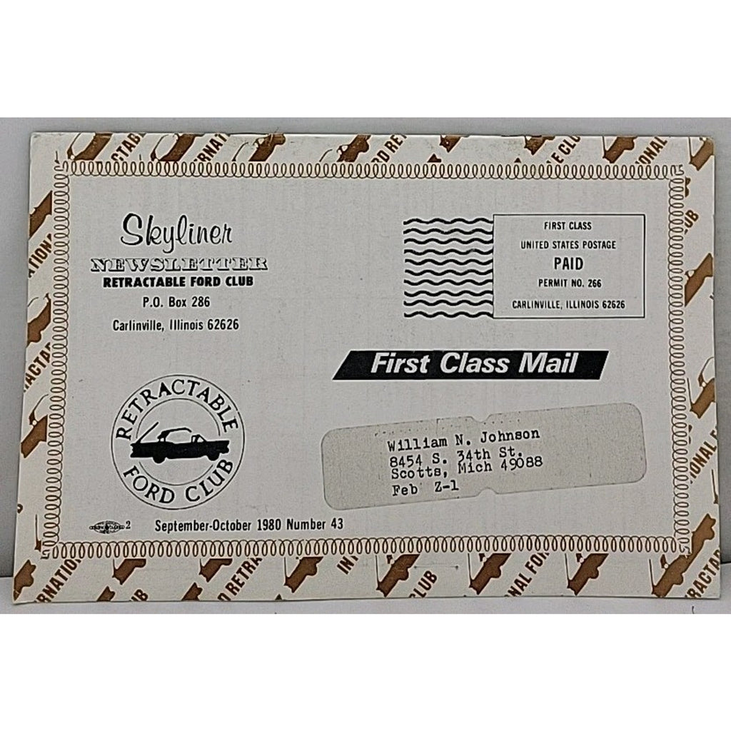Skyliner Newsletter - Retractable Ford Club #43 - September-October 1980