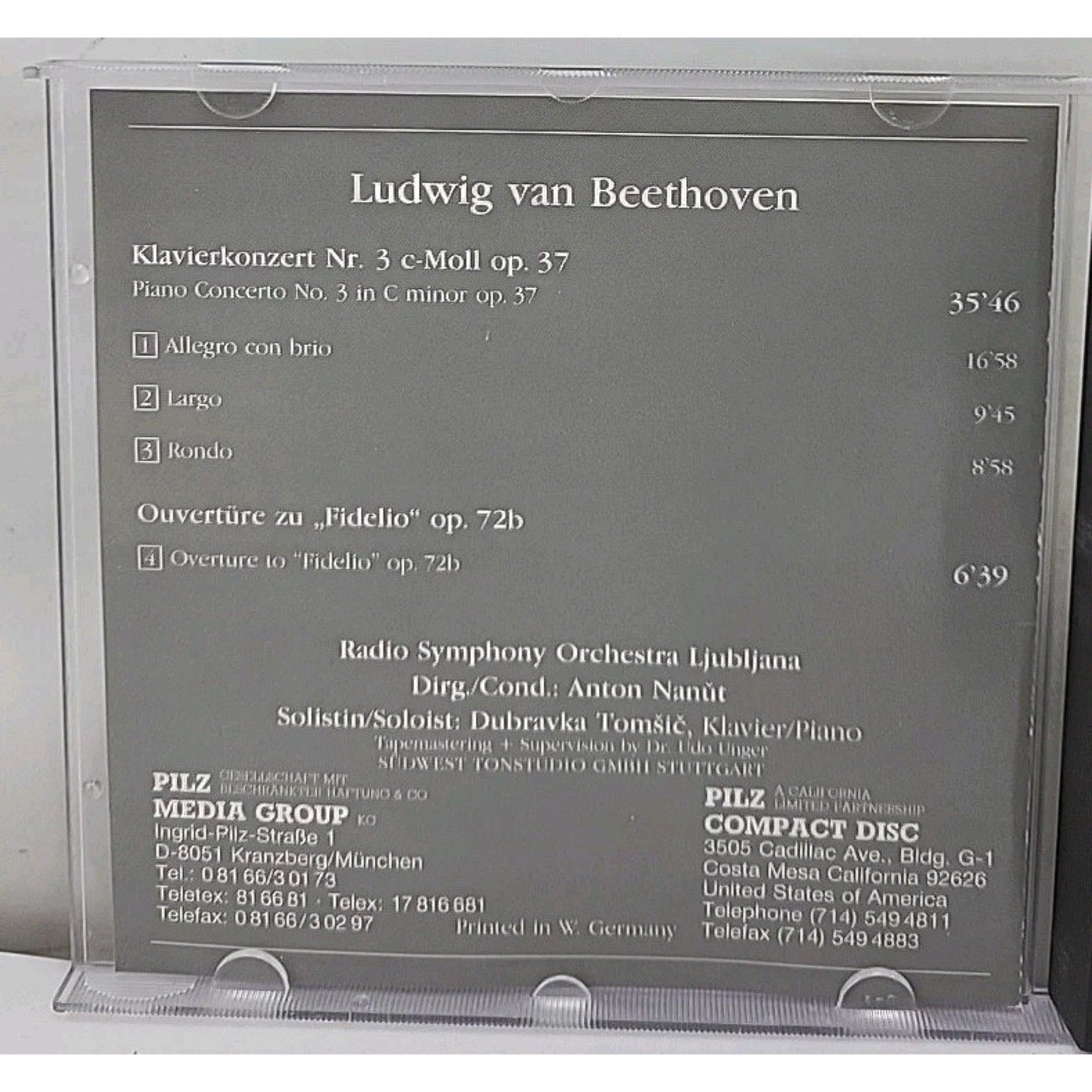 Beethoven Klavierkonzert Nr. 3 Fidelio Overture CD Vienna Master Series