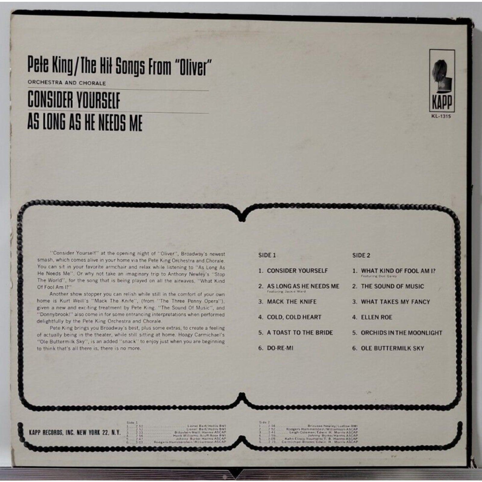 The Hit Songs From "Oliver" / Consider Yourself At Home (Record)