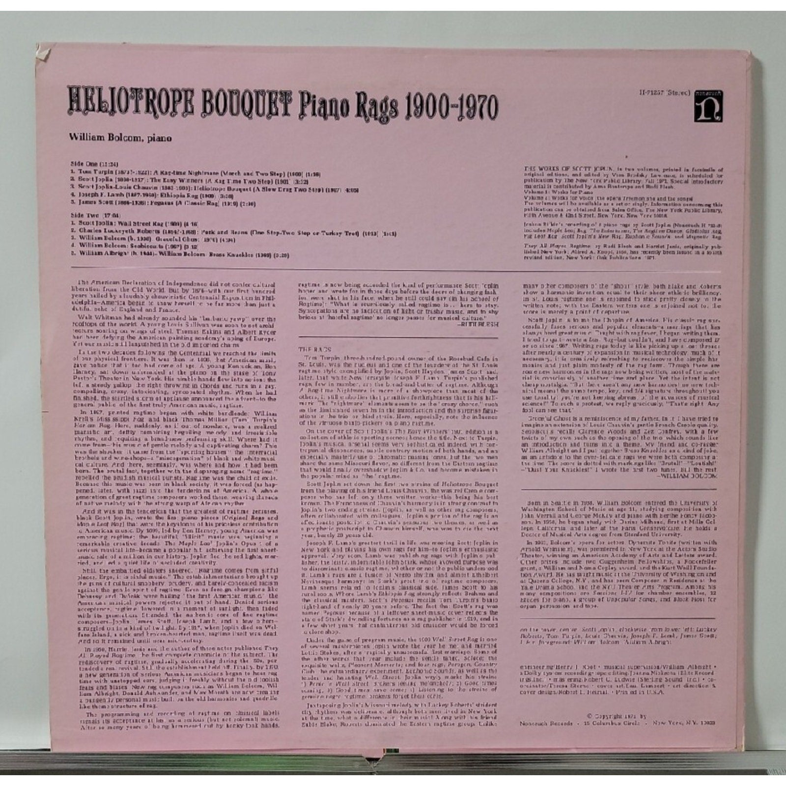 William Bolcom ‎– Heliotrope Bouquet Piano Rags (Record)