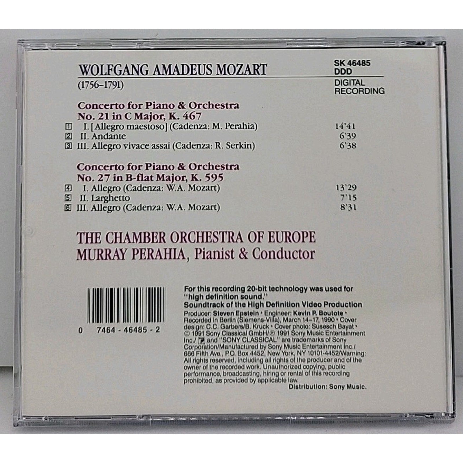Piano Concerti 21 & 27 by Murray Perahia (CD, 1991)