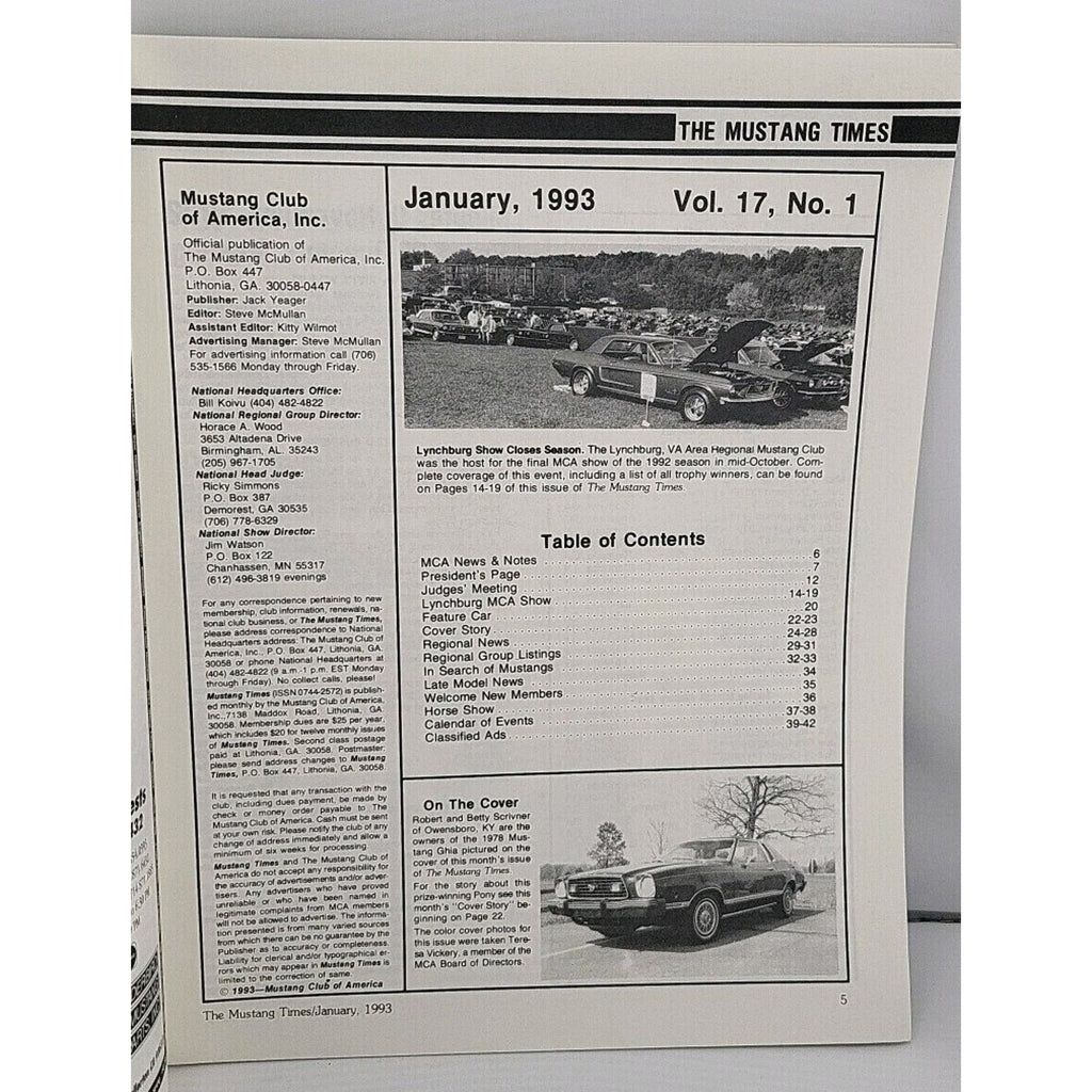 Mustang Times Volume 17 No 1 January 1993