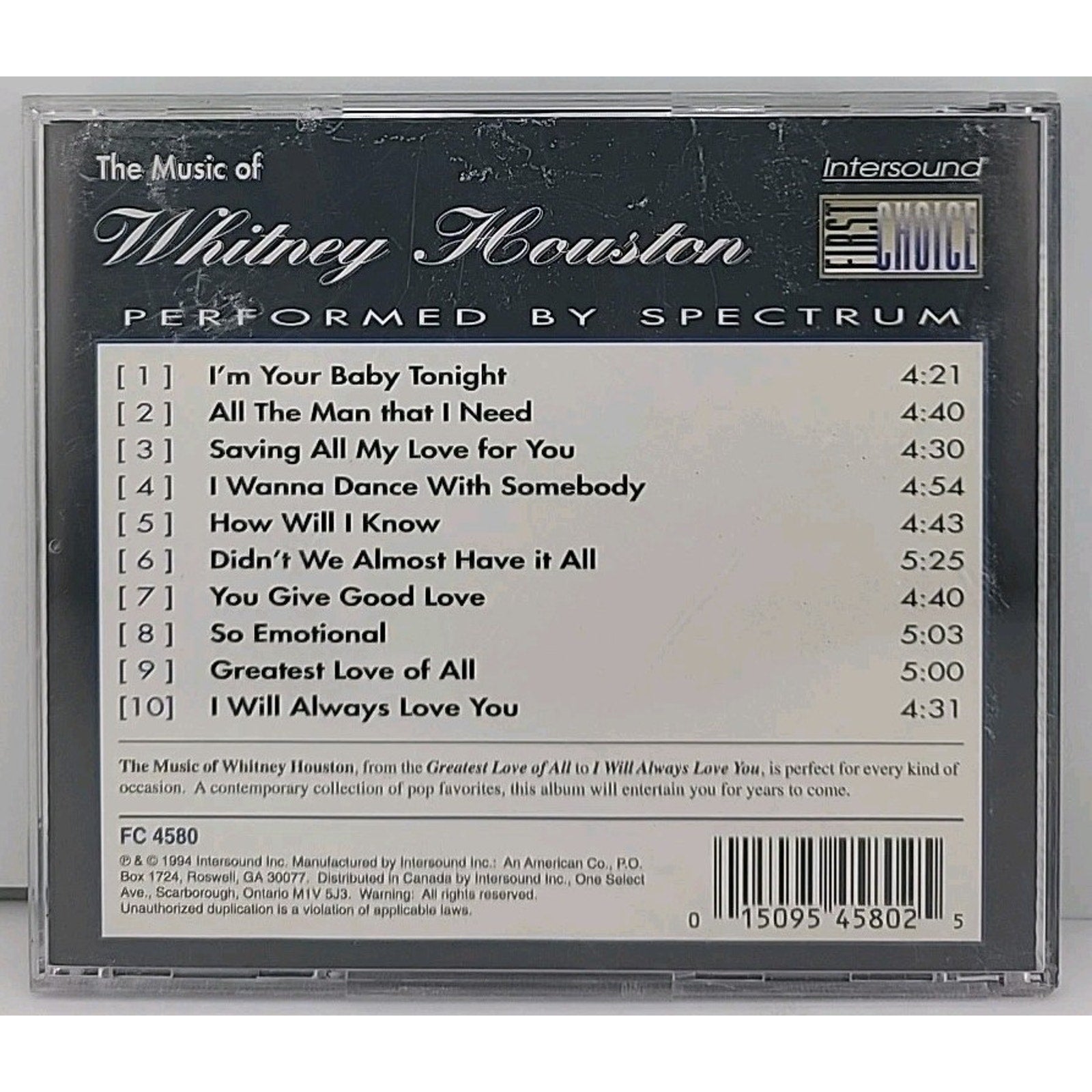 Music of Whitney Houston by Spectrum (CD, 1995)