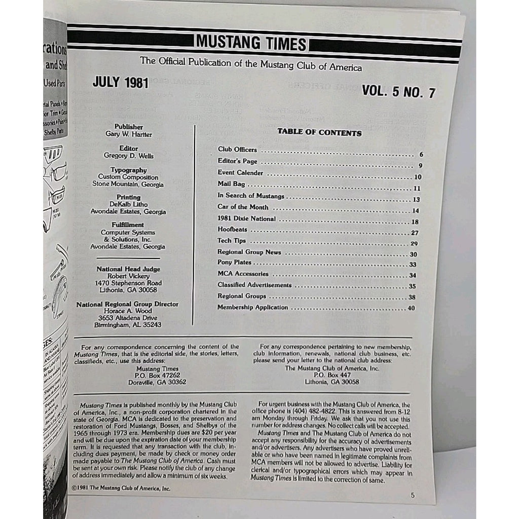Mustang Times Magazine - Mustang Club Of America - July 1981 - Vol. 5 No. 7