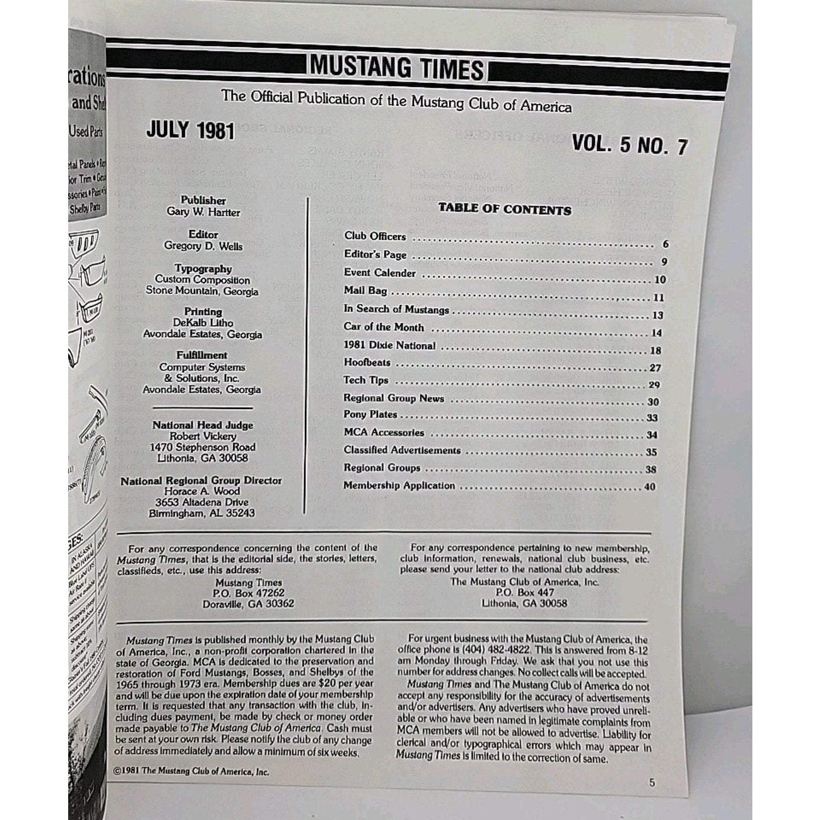 Mustang Times Magazine - Mustang Club Of America - July 1981 - Vol. 5 No. 7