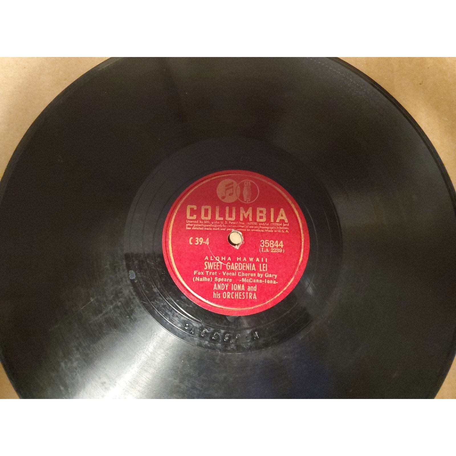 Andy Iona and His Orchestra 78 rpm Record Aloha Hawaii Island Serenade Columbia