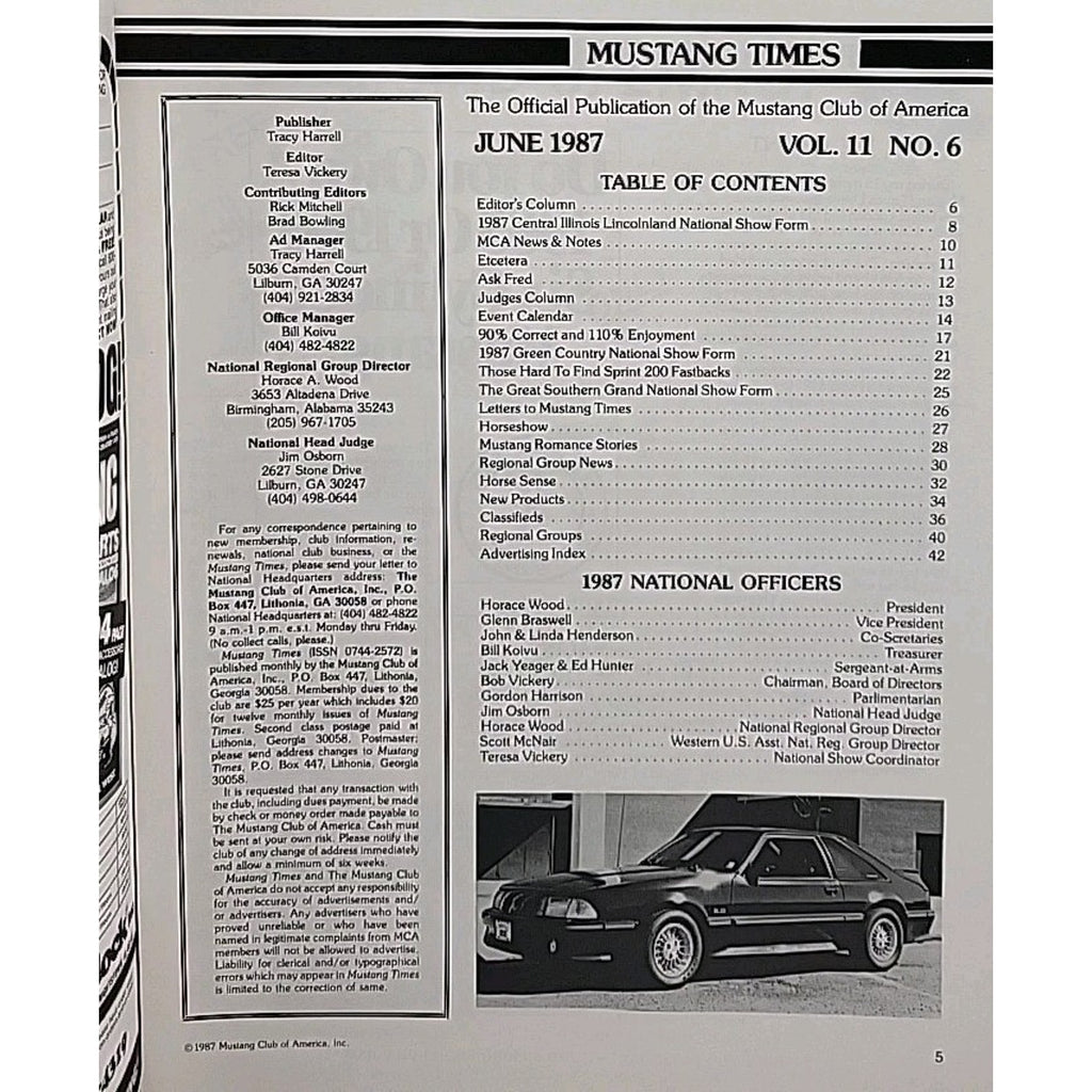 Mustang Times Magazine June 1987 Vol. 11 No. 6