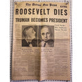 The Detroit Free Press Newspaper: Roosevelt Dies - Truman Becomes President