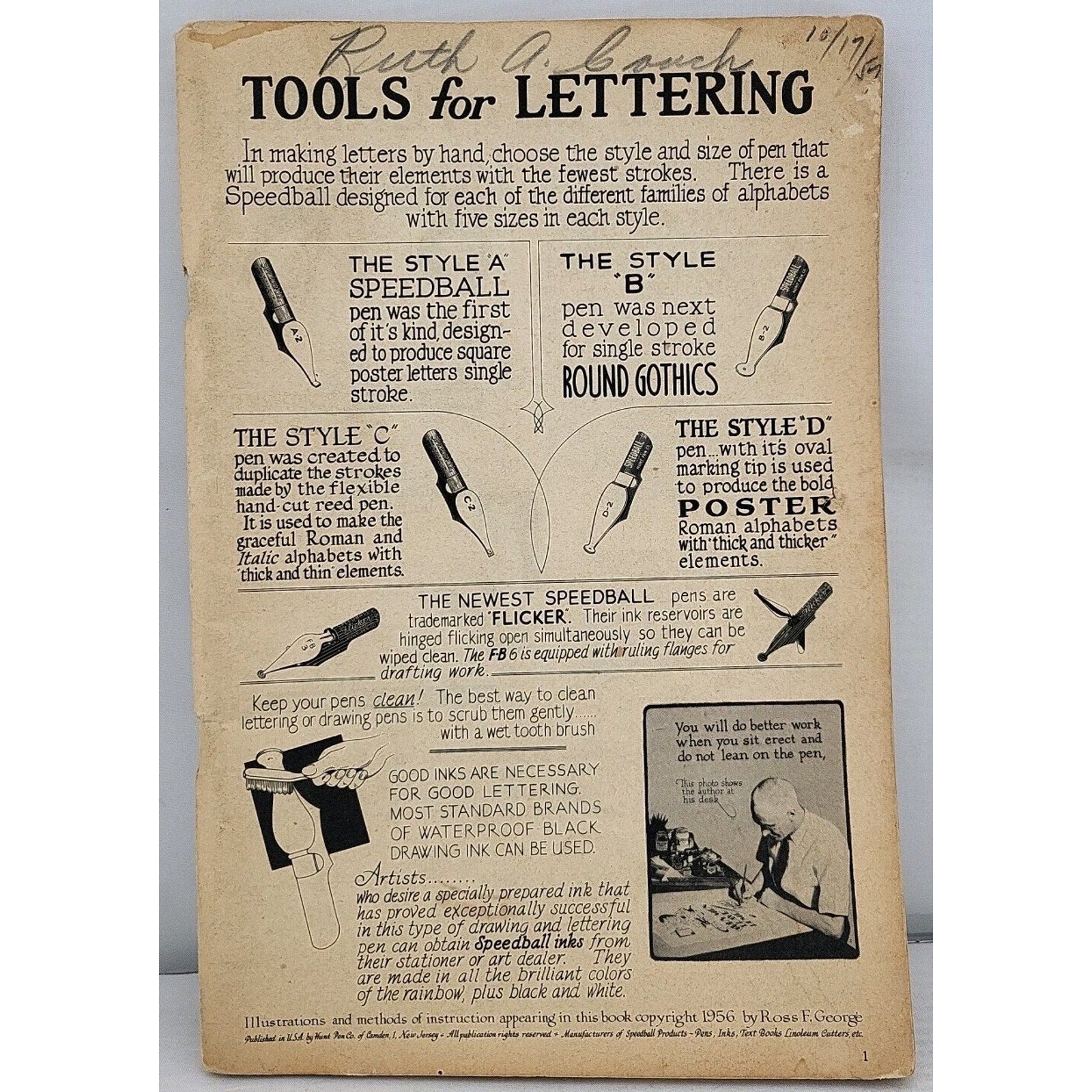 Speedball Tools For Lettering Published by Hunt Pen Co. of Camden, 1956 Book