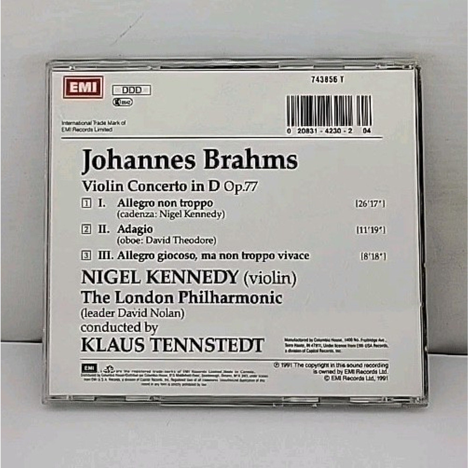 Brahms Violin Concerto Nigel Kennedy Klaus Tennstedt CD 1991 EMI
