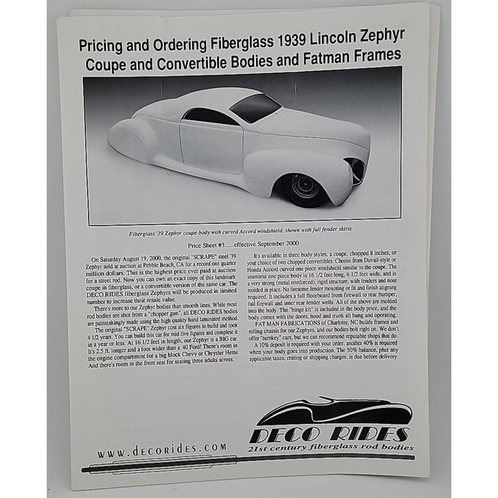 1939 Lincoln Zephyr Fiberglass Coupe And Convertible Deco Rides Brochure