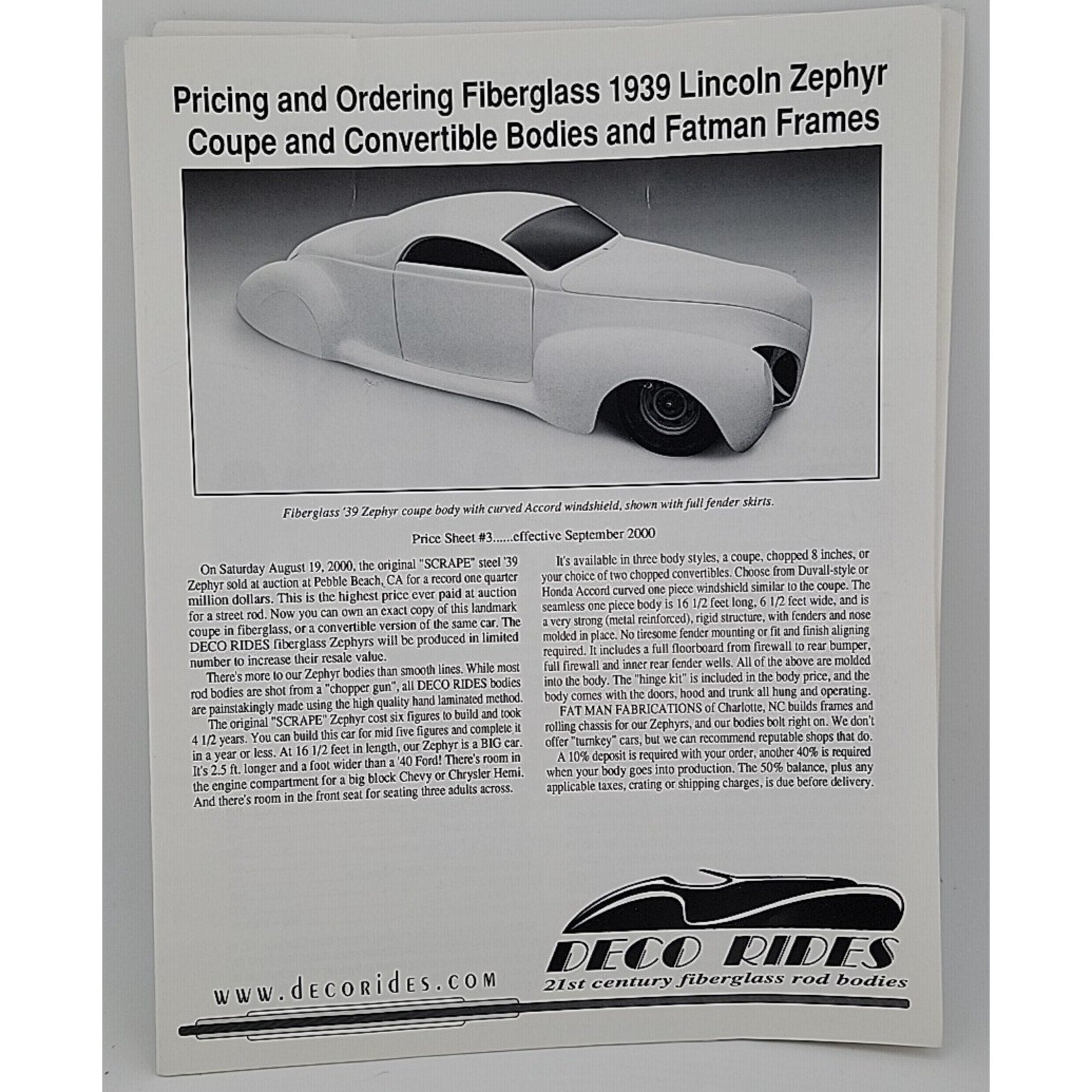 1939 Lincoln Zephyr Fiberglass Coupe And Convertible Deco Rides Brochure