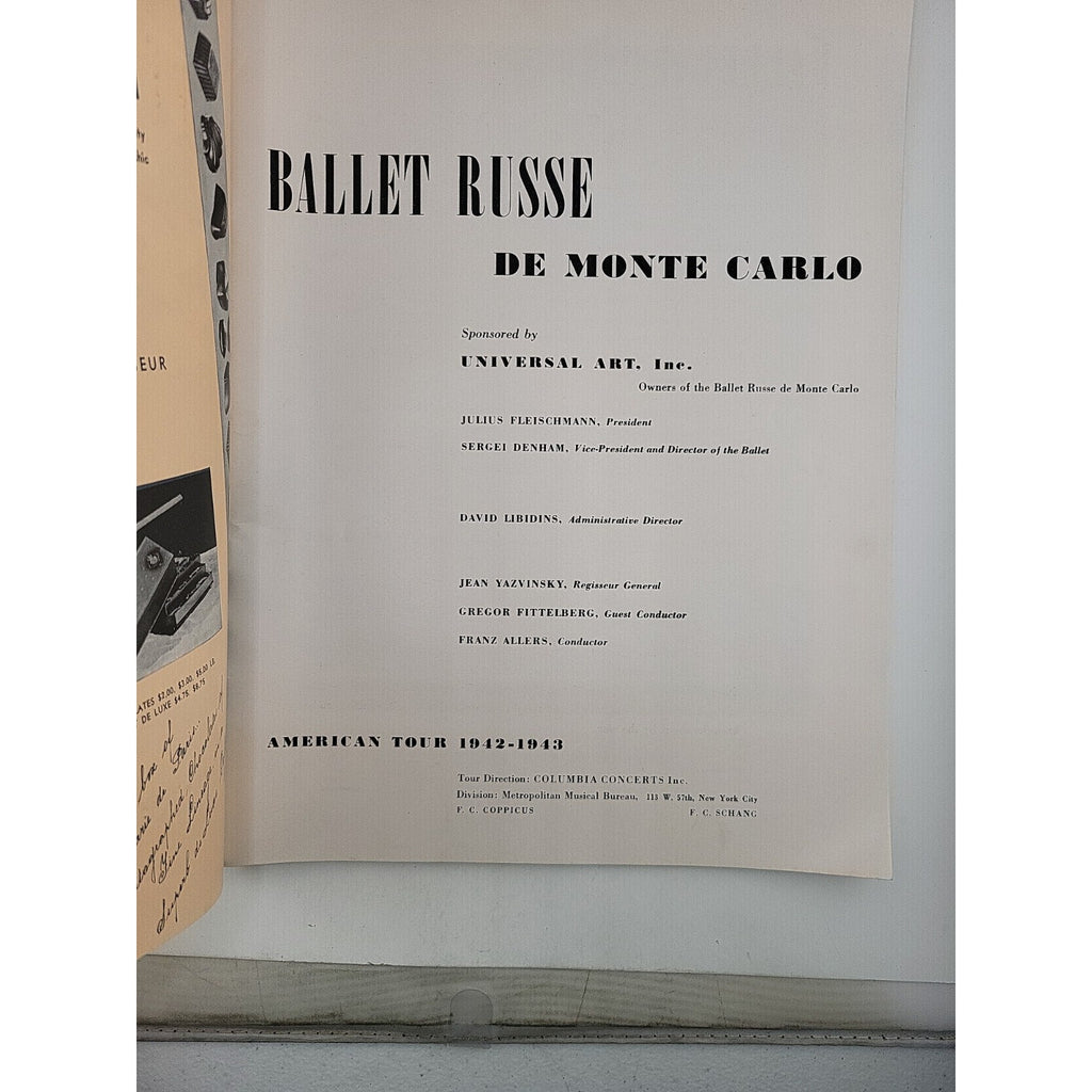1942-43 American Tour Program for Ballet Russe de Monte Carlo