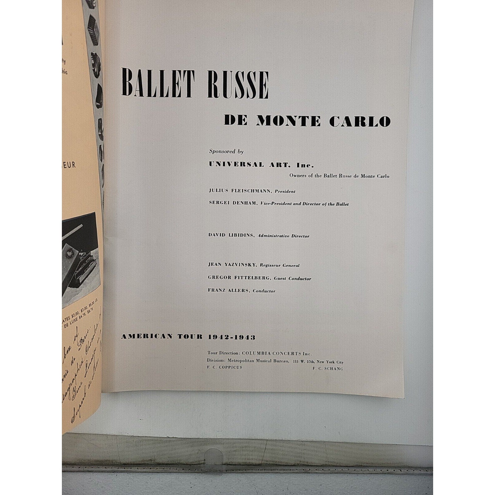 1942-43 American Tour Program for Ballet Russe de Monte Carlo
