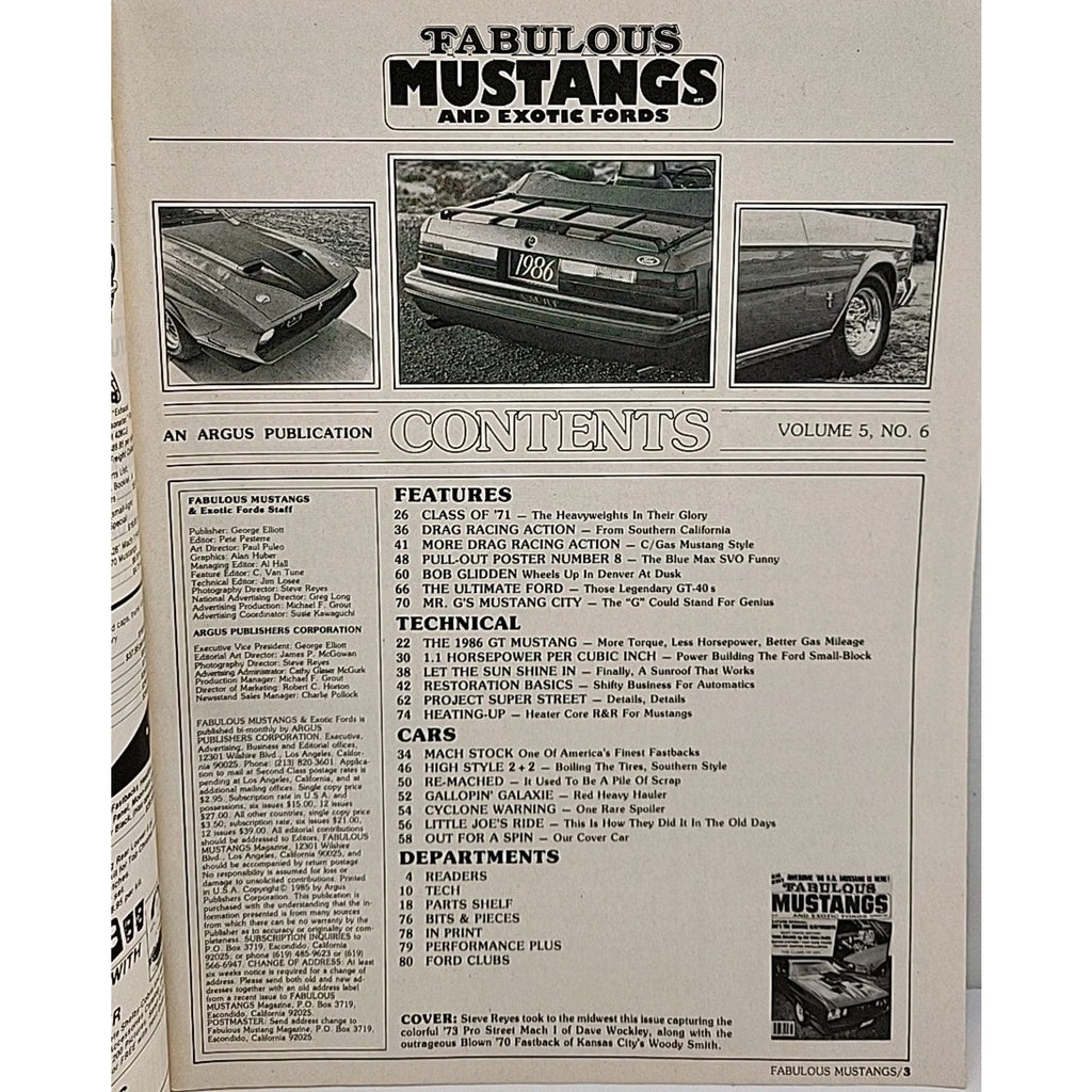 Fabulous Mustangs And Exotic Fords Magazine November 1985 Volume 5 No. 6