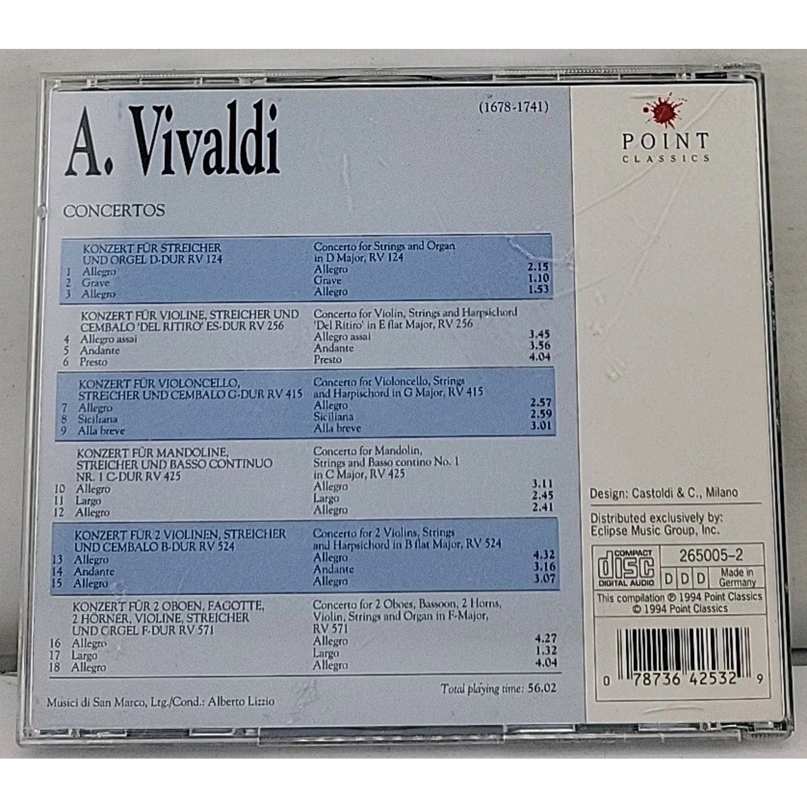 Vivaldi: Concertos (CD, 1994, Point Classics 265005-2)