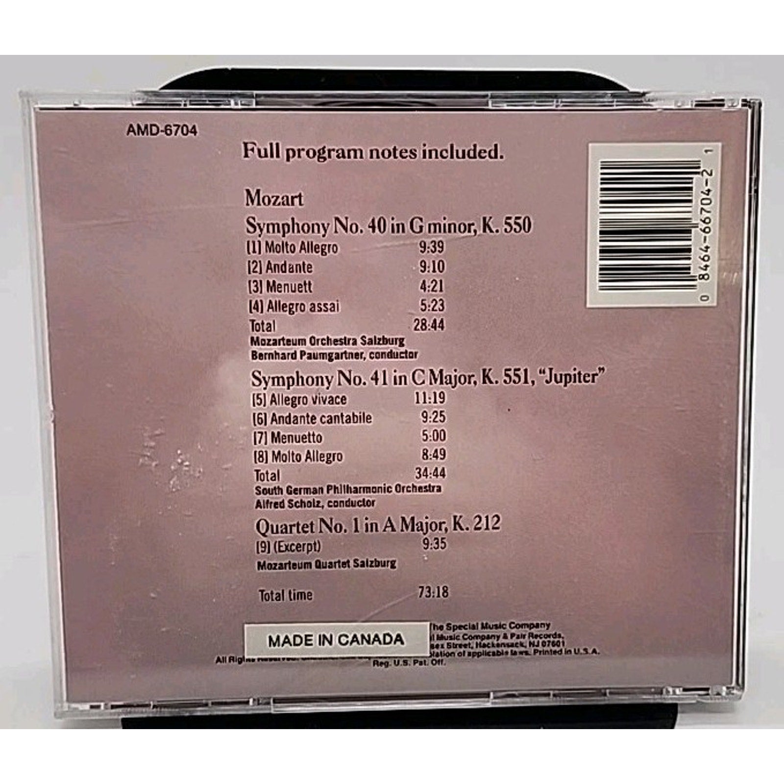 Mozart Amadeus Masterpieces Album CD Maestro Music 1989