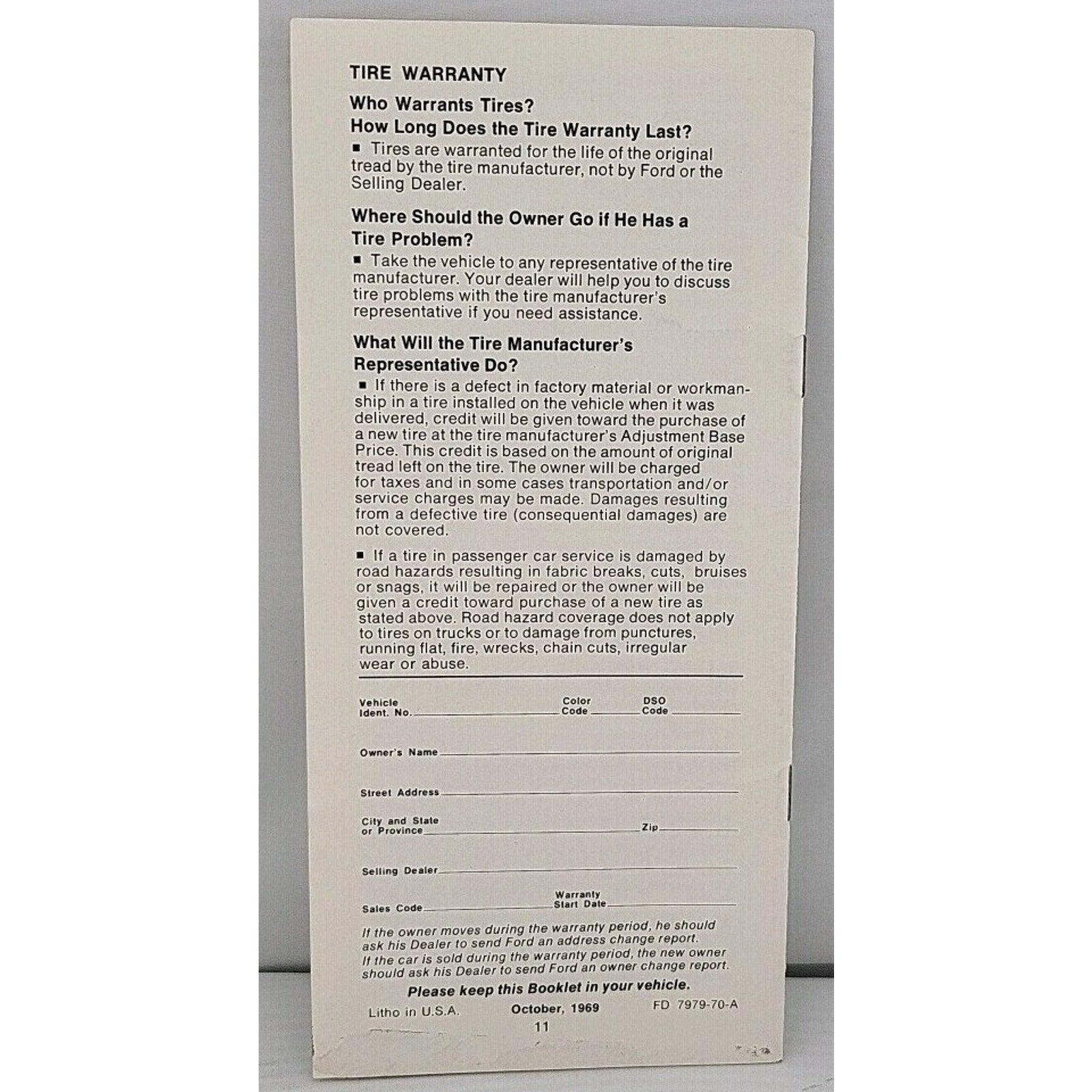 Warranty Facts Booklet 1970 Model Cars And Light Trucks